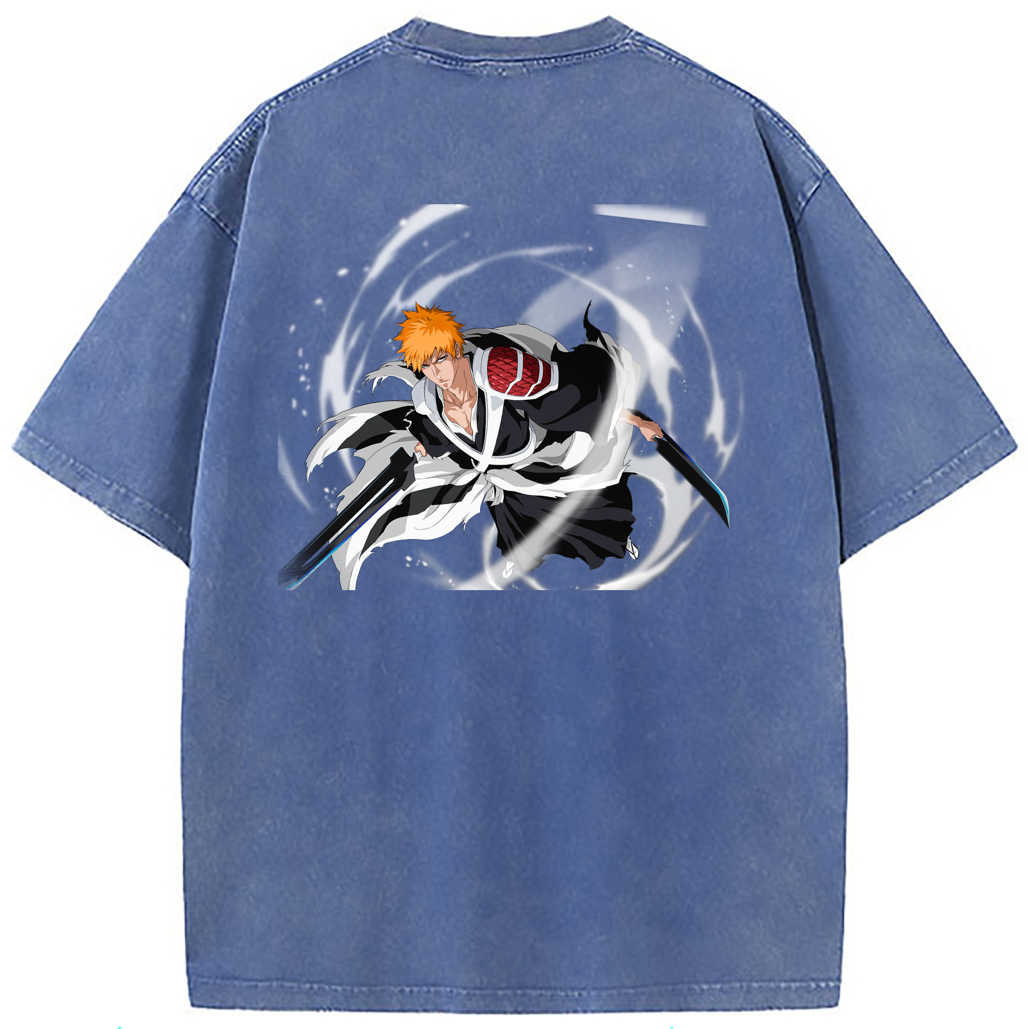 （画像用） ブリーチ 黒崎一護（くろさき いちご）BLEACH Kurosaki Ichigo 綿100% ヴィンテージ風 半袖Tシャツ（背面プリント）