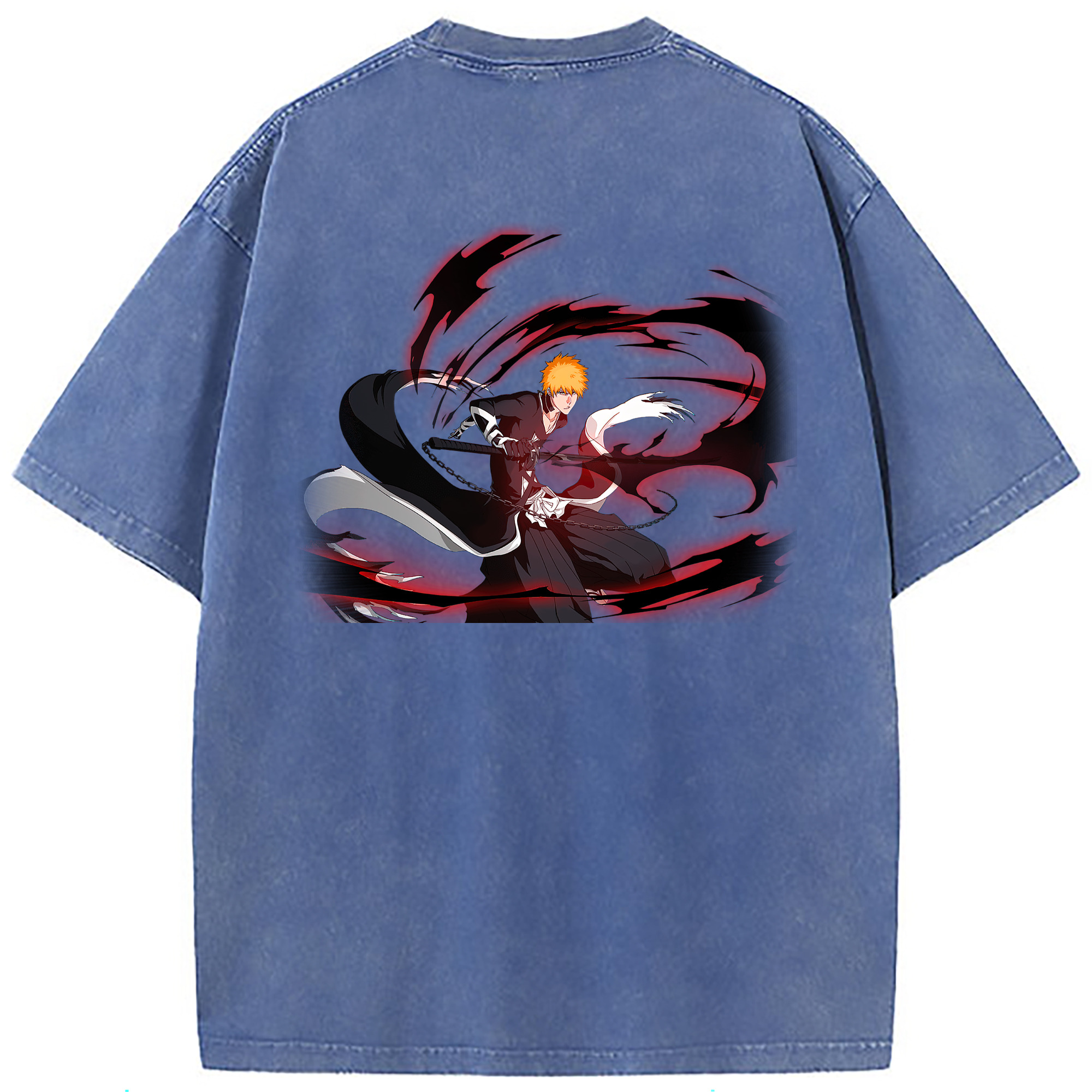 （画像用） ブリーチ 黒崎一護（くろさき いちご）BLEACH Kurosaki Ichigo 綿100% ヴィンテージ風 半袖Tシャツ（背面プリント）