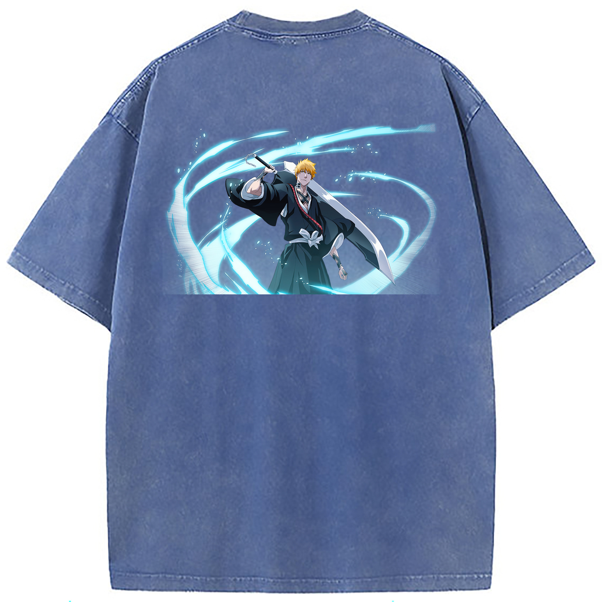 （画像用） ブリーチ 黒崎一護（くろさき いちご）BLEACH Kurosaki Ichigo 綿100% ヴィンテージ風 半袖Tシャツ（背面プリント）