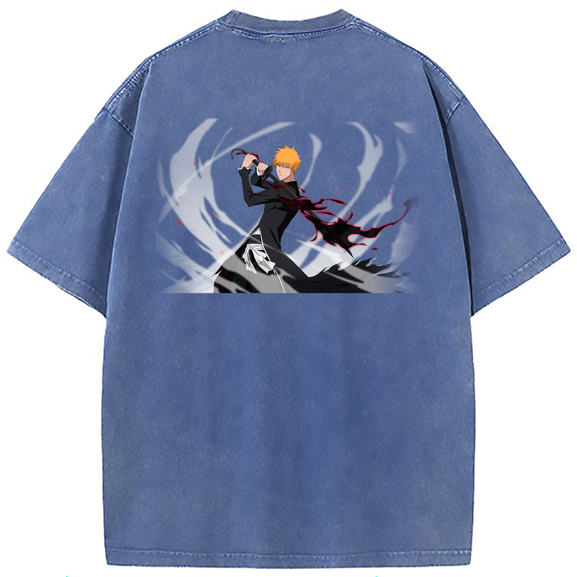 （画像用） ブリーチ 黒崎一護（くろさき いちご）BLEACH Kurosaki Ichigo 綿100% ヴィンテージ風 半袖Tシャツ（背面プリント）