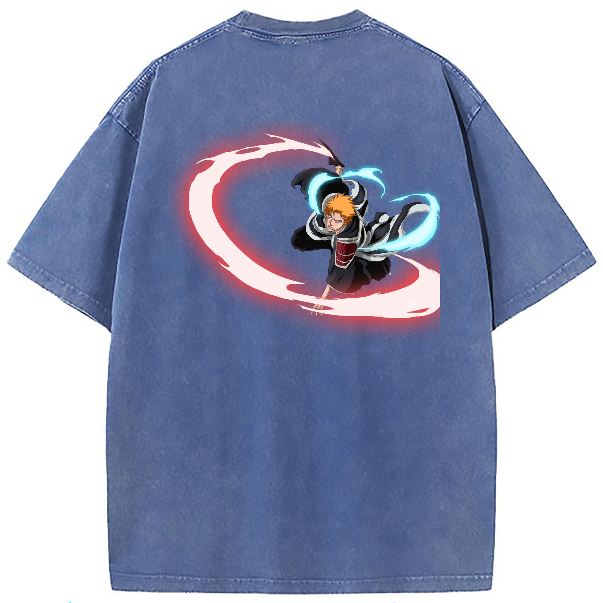 （画像用） ブリーチ 黒崎一護（くろさき いちご）BLEACH Kurosaki Ichigo 綿100% ヴィンテージ風 半袖Tシャツ（背面プリント）
