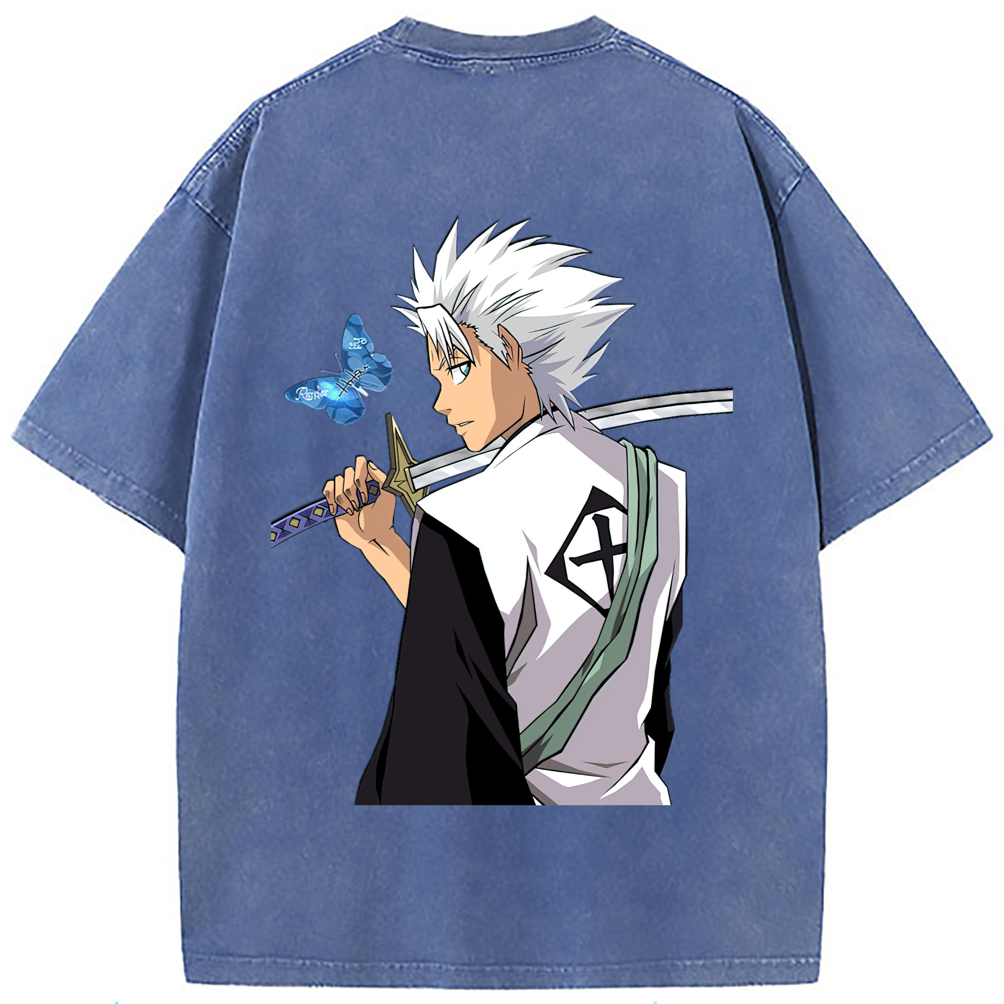 （画像用） ブリーチ 日番谷冬獅郎（ひつがや とうしろう） BLEACH Hitsugaya Toushirou 綿100% ヴィンテージ風 半袖Tシャツ（背面プリント）