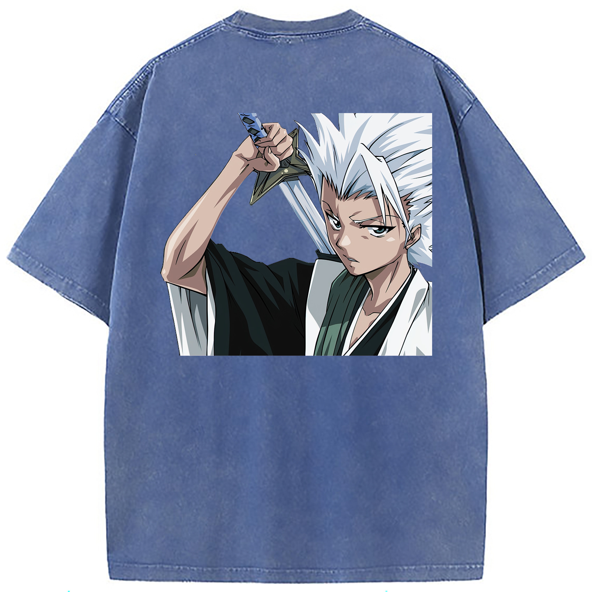 （画像用） ブリーチ 日番谷冬獅郎（ひつがや とうしろう） BLEACH Hitsugaya Toushirou 綿100% ヴィンテージ風 半袖Tシャツ（背面プリント）