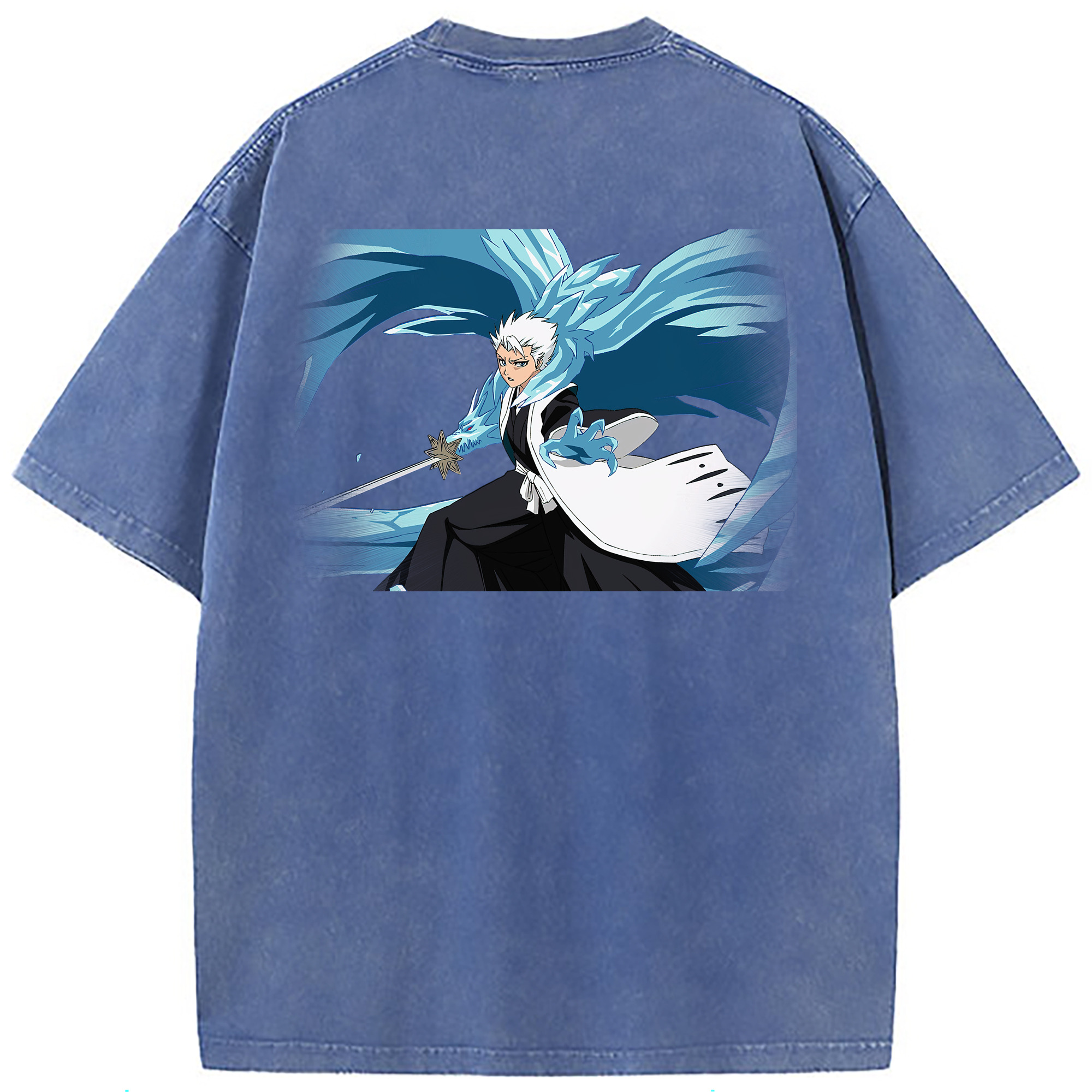 （画像用） ブリーチ 日番谷冬獅郎（ひつがや とうしろう） BLEACH Hitsugaya Toushirou 綿100% ヴィンテージ風 半袖Tシャツ（背面プリント）