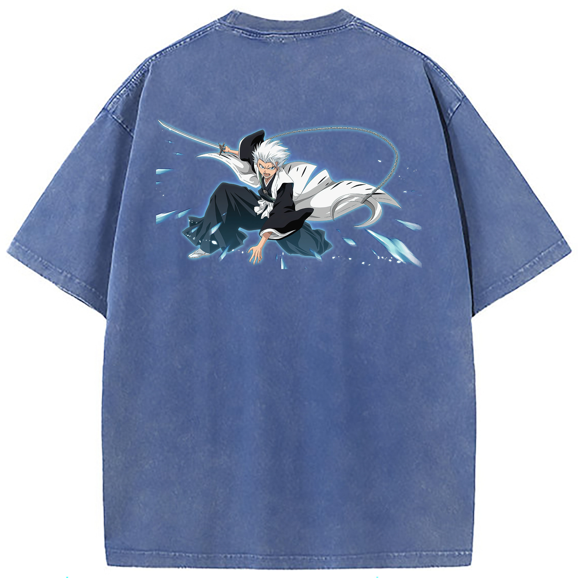 （画像用） ブリーチ 日番谷冬獅郎（ひつがや とうしろう） BLEACH Hitsugaya Toushirou 綿100% ヴィンテージ風 半袖Tシャツ（背面プリント）