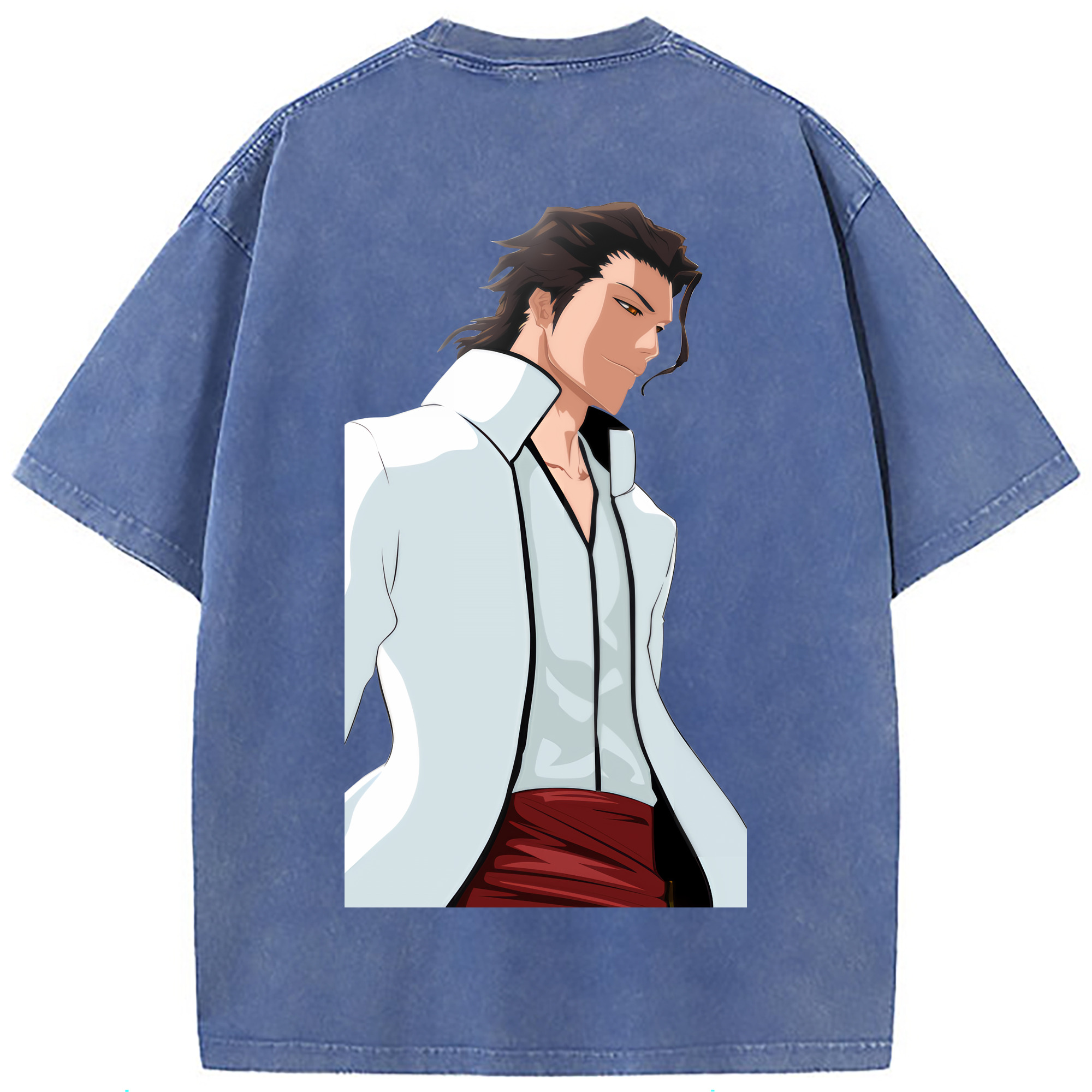 （画像用） ブリーチ 藍染 惣右介（あいぜん そうすけ） BLEACH Aizen Sousuke 綿100% ヴィンテージ風 半袖Tシャツ（背面プリント）