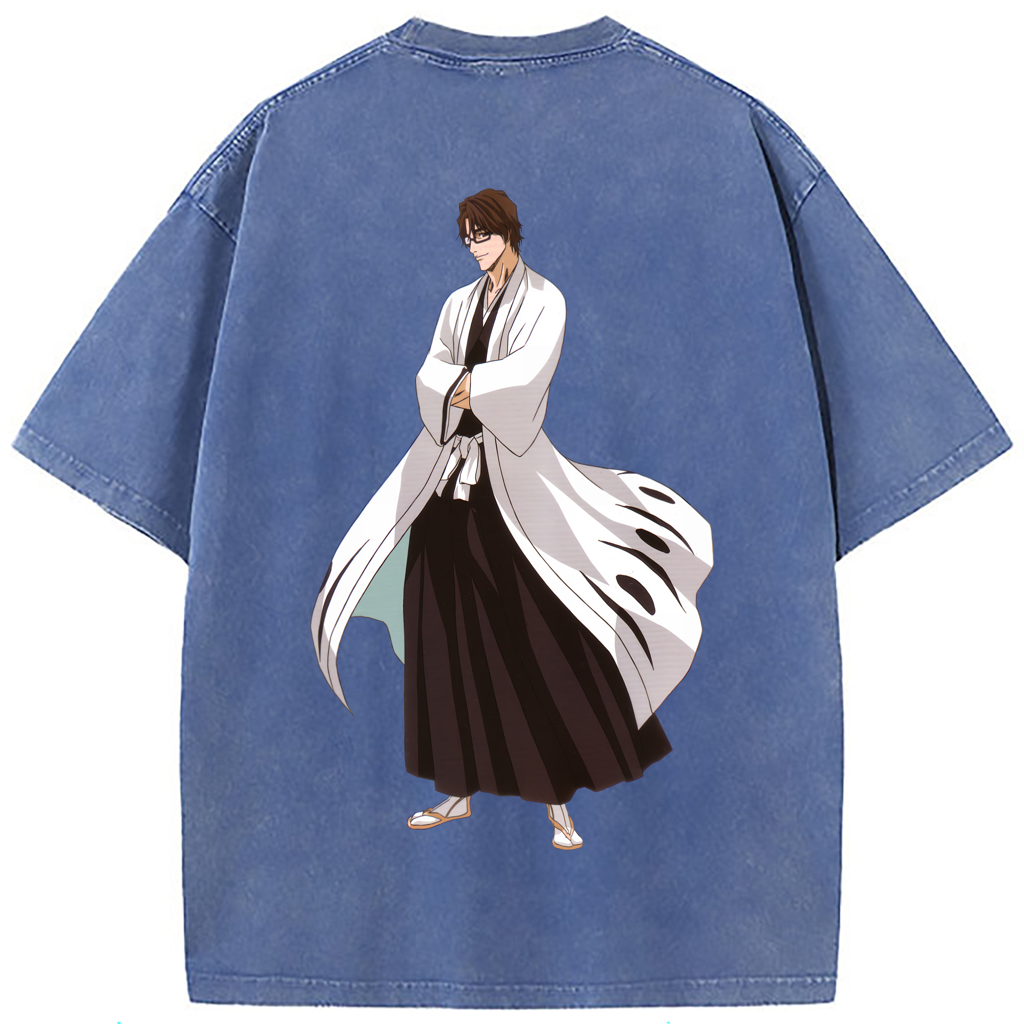 （画像用） ブリーチ 藍染 惣右介（あいぜん そうすけ） BLEACH Aizen Sousuke 綿100% ヴィンテージ風 半袖Tシャツ（背面プリント）