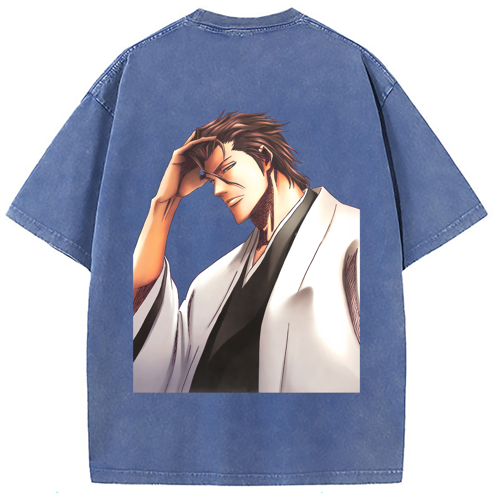 （画像用） ブリーチ 藍染 惣右介（あいぜん そうすけ） BLEACH Aizen Sousuke 綿100% ヴィンテージ風 半袖Tシャツ（背面プリント）