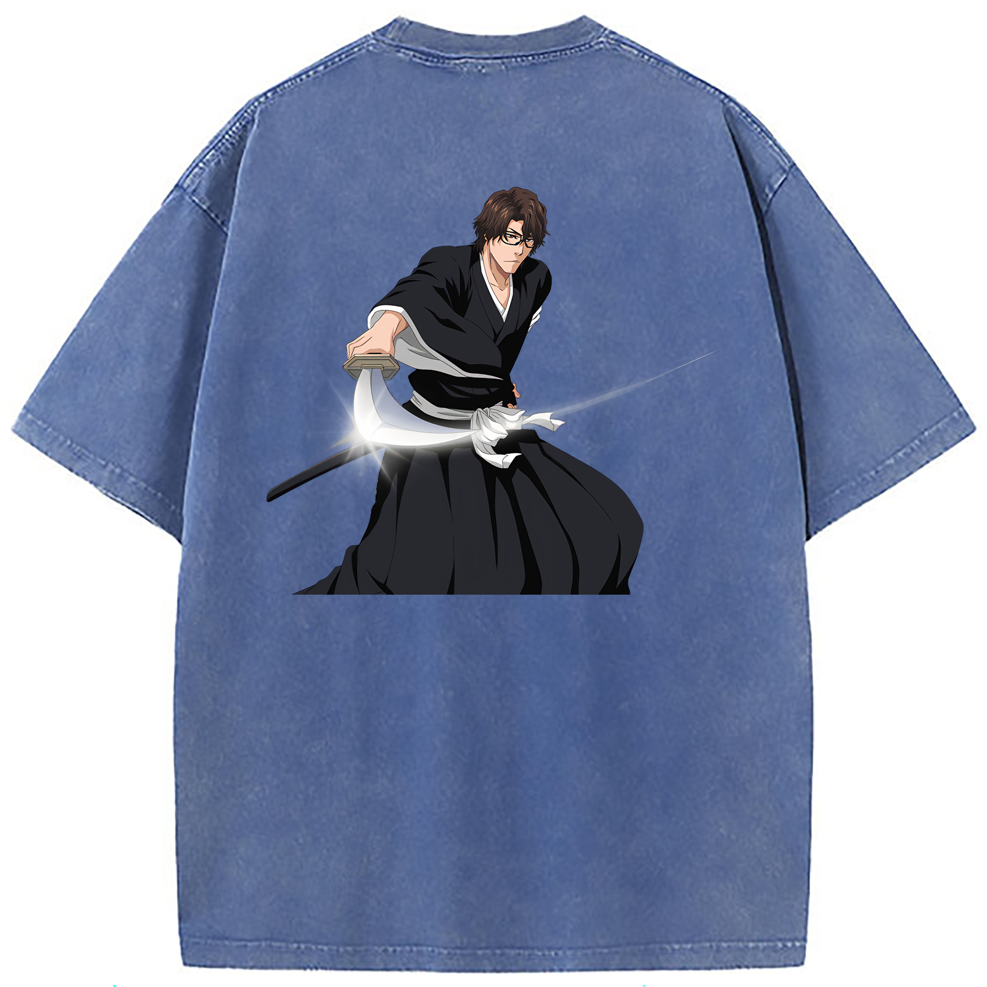 （画像用） ブリーチ 藍染 惣右介（あいぜん そうすけ） BLEACH Aizen Sousuke 綿100% ヴィンテージ風 半袖Tシャツ（背面プリント）