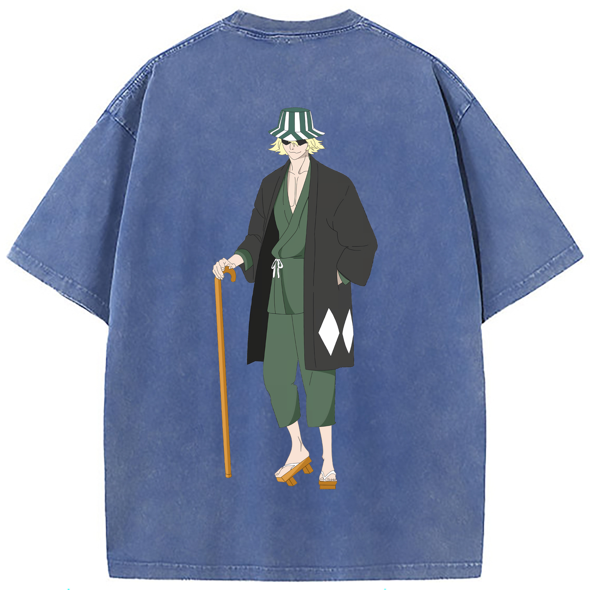 （画像用） "ブリーチ 浦原 喜助（うらはら きすけ） BLEACH Urahara Kisuke " 綿100% ヴィンテージ風 半袖Tシャツ（背面プリント）