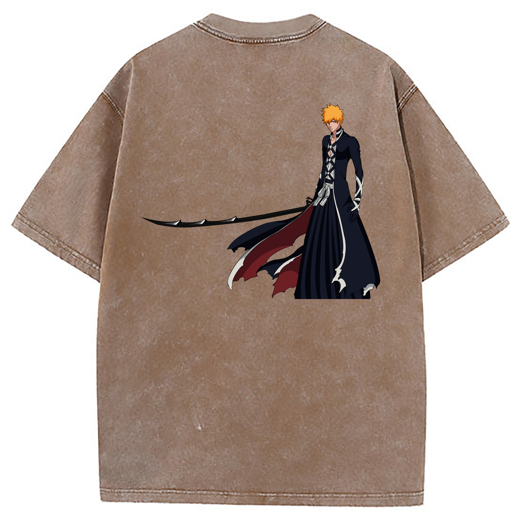 （画像用） ブリーチ 黒崎一護（くろさき いちご）BLEACH Kurosaki Ichigo 綿100% ヴィンテージ風 半袖Tシャツ（背面プリント）