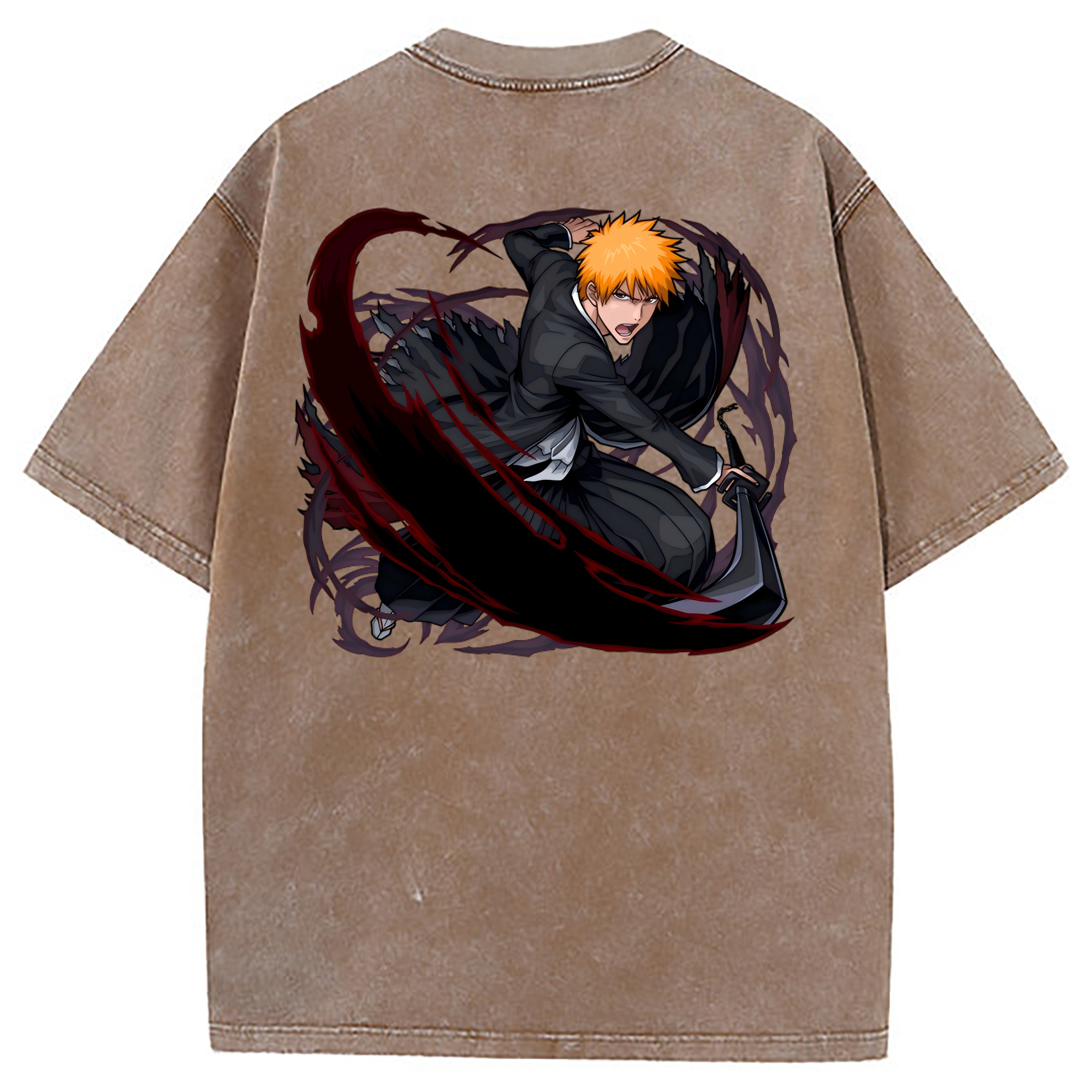 （画像用） ブリーチ 黒崎一護（くろさき いちご）BLEACH Kurosaki Ichigo 綿100% ヴィンテージ風 半袖Tシャツ（背面プリント）