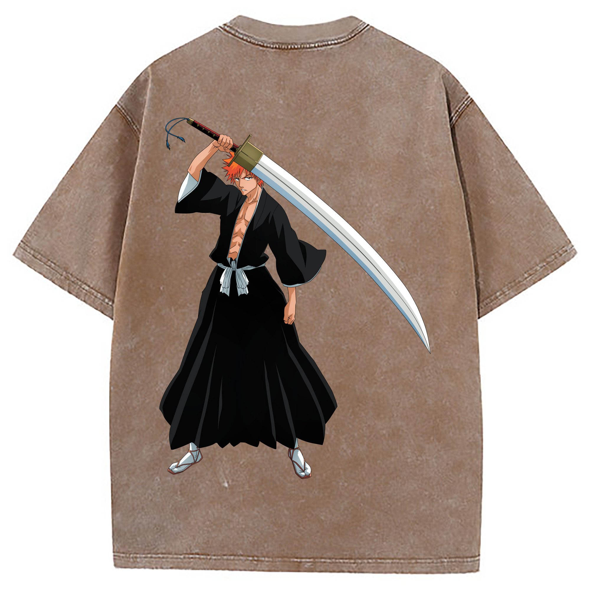 （画像用） ブリーチ 黒崎一護（くろさき いちご）BLEACH Kurosaki Ichigo 綿100% ヴィンテージ風 半袖Tシャツ（背面プリント）