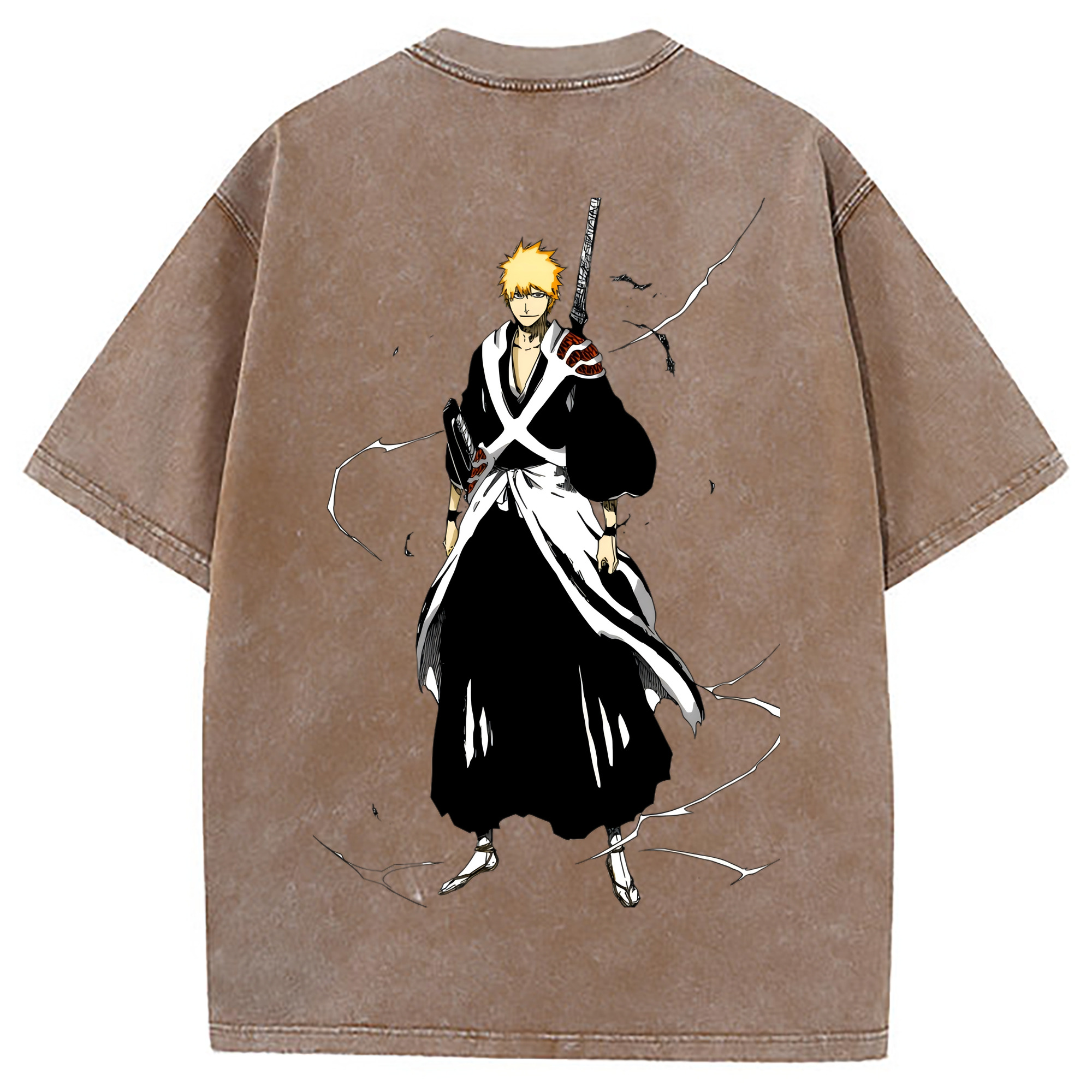 （画像用） ブリーチ 黒崎一護（くろさき いちご）BLEACH Kurosaki Ichigo 綿100% ヴィンテージ風 半袖Tシャツ（背面プリント）