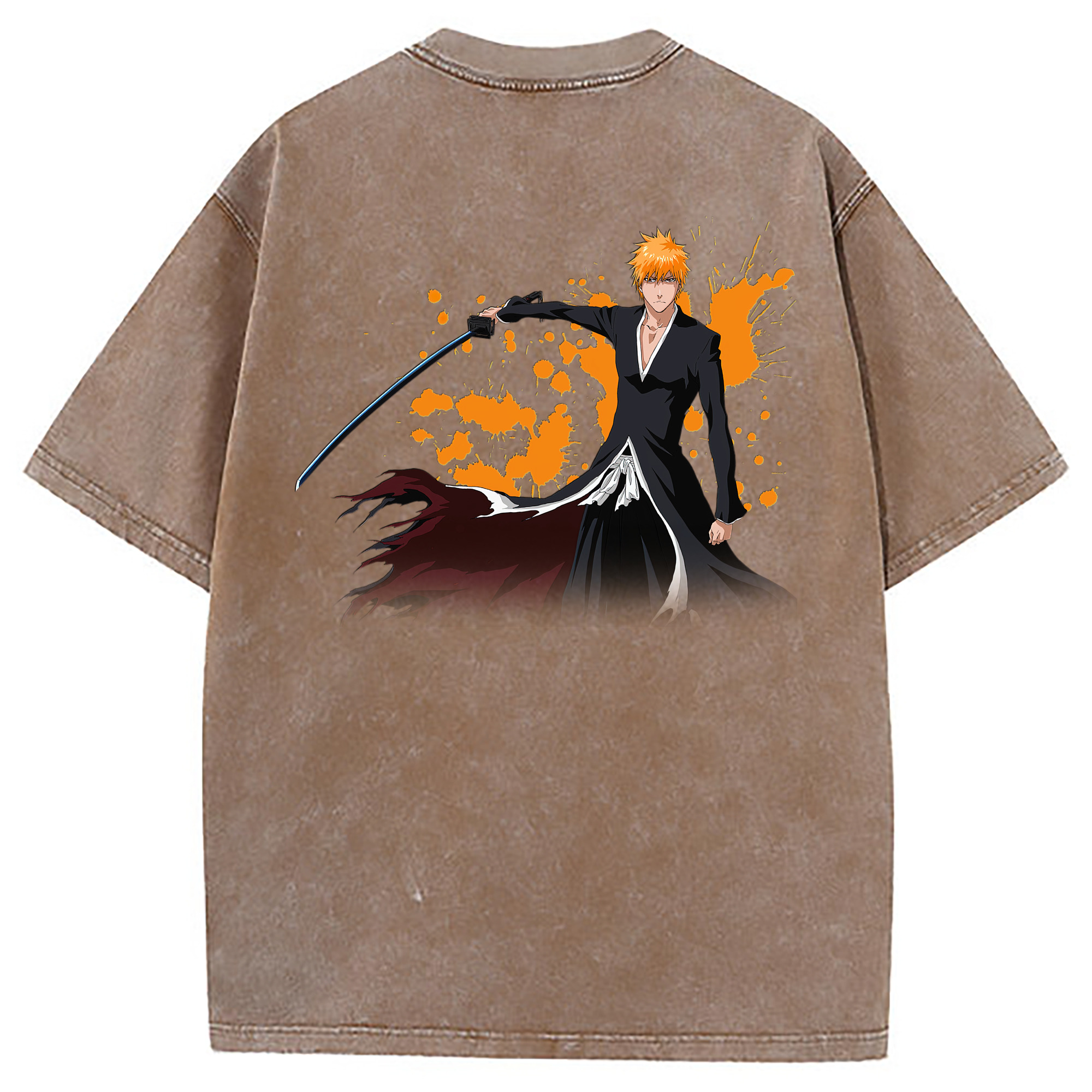 （画像用） ブリーチ 黒崎一護（くろさき いちご）BLEACH Kurosaki Ichigo 綿100% ヴィンテージ風 半袖Tシャツ（背面プリント）