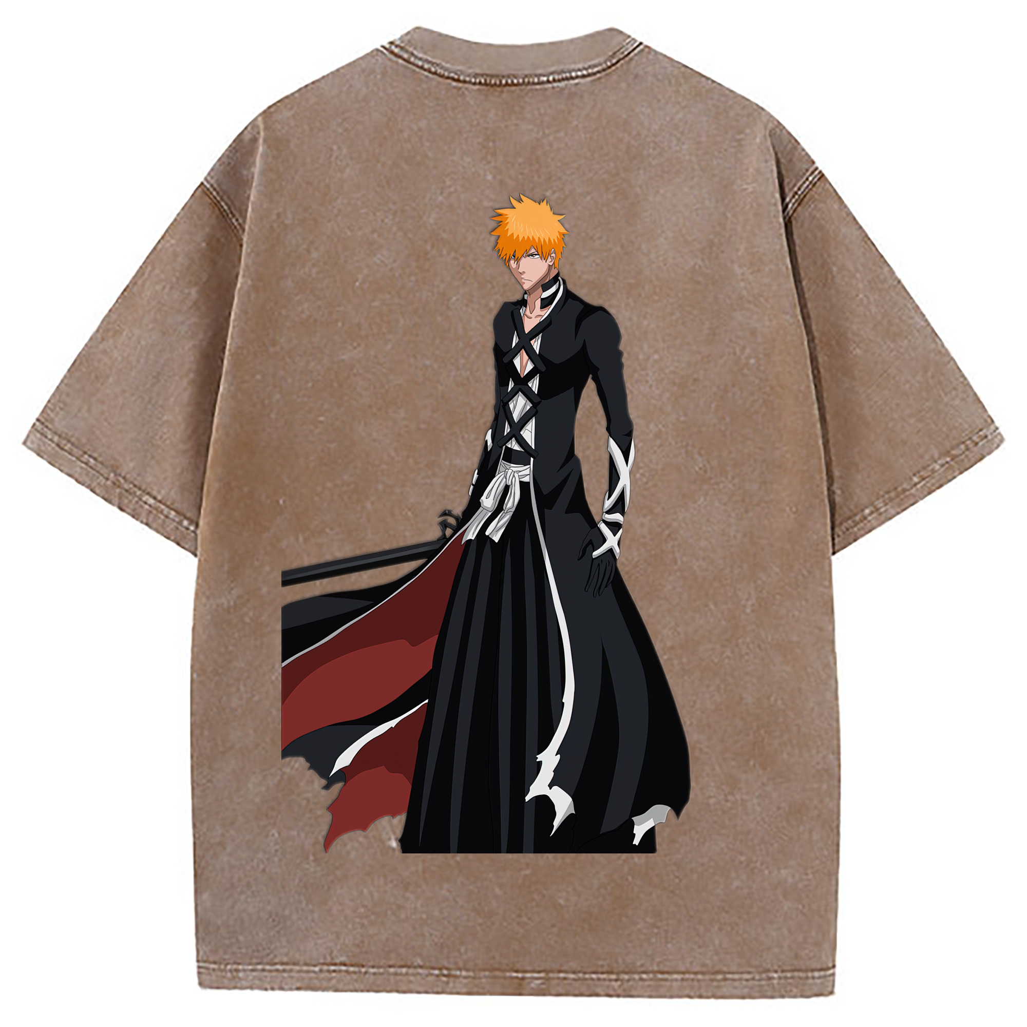 （画像用） ブリーチ 黒崎一護（くろさき いちご）BLEACH Kurosaki Ichigo 綿100% ヴィンテージ風 半袖Tシャツ（背面プリント）