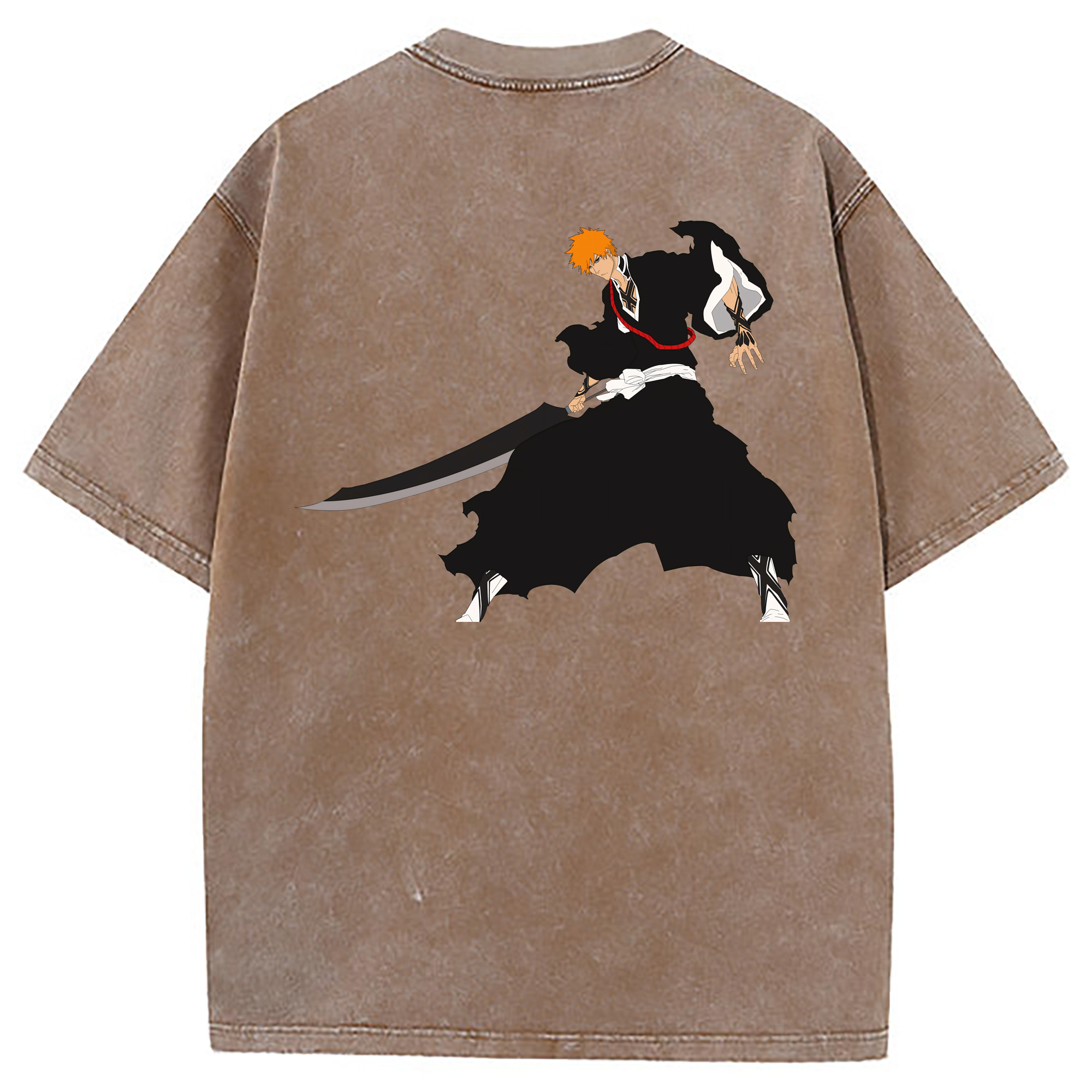（画像用） ブリーチ 黒崎一護（くろさき いちご）BLEACH Kurosaki Ichigo 綿100% ヴィンテージ風 半袖Tシャツ（背面プリント）