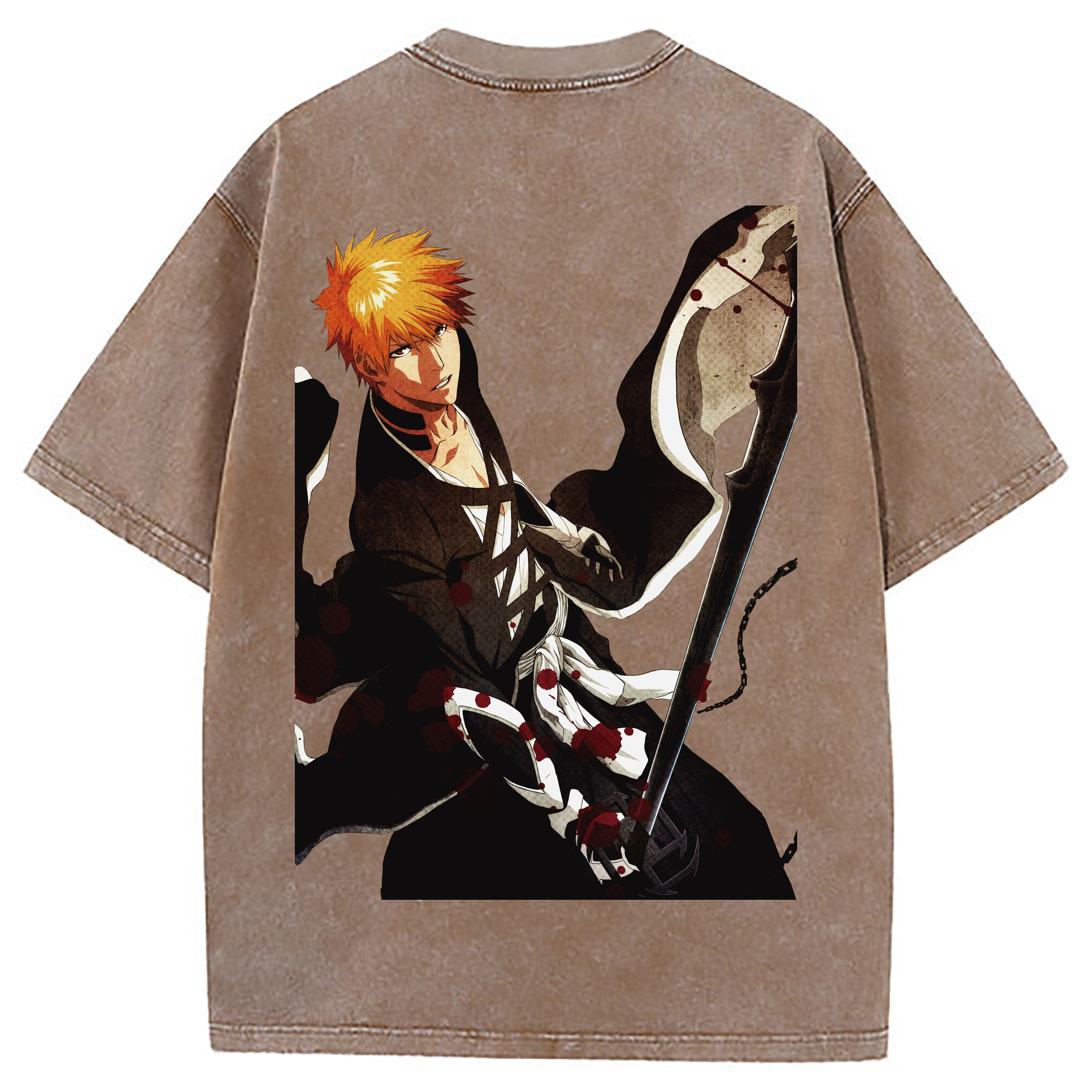 （画像用） ブリーチ 黒崎一護（くろさき いちご）BLEACH Kurosaki Ichigo 綿100% ヴィンテージ風 半袖Tシャツ（背面プリント）