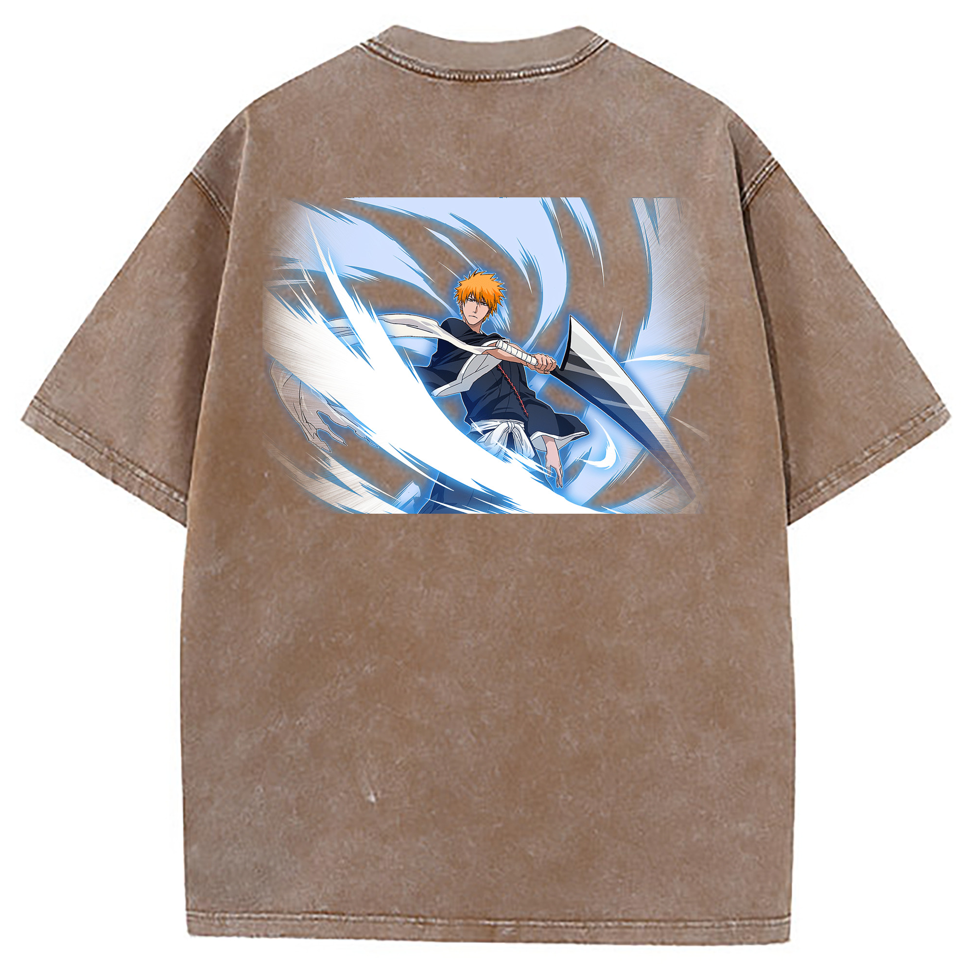 （画像用） ブリーチ 黒崎一護（くろさき いちご）BLEACH Kurosaki Ichigo 綿100% ヴィンテージ風 半袖Tシャツ（背面プリント）