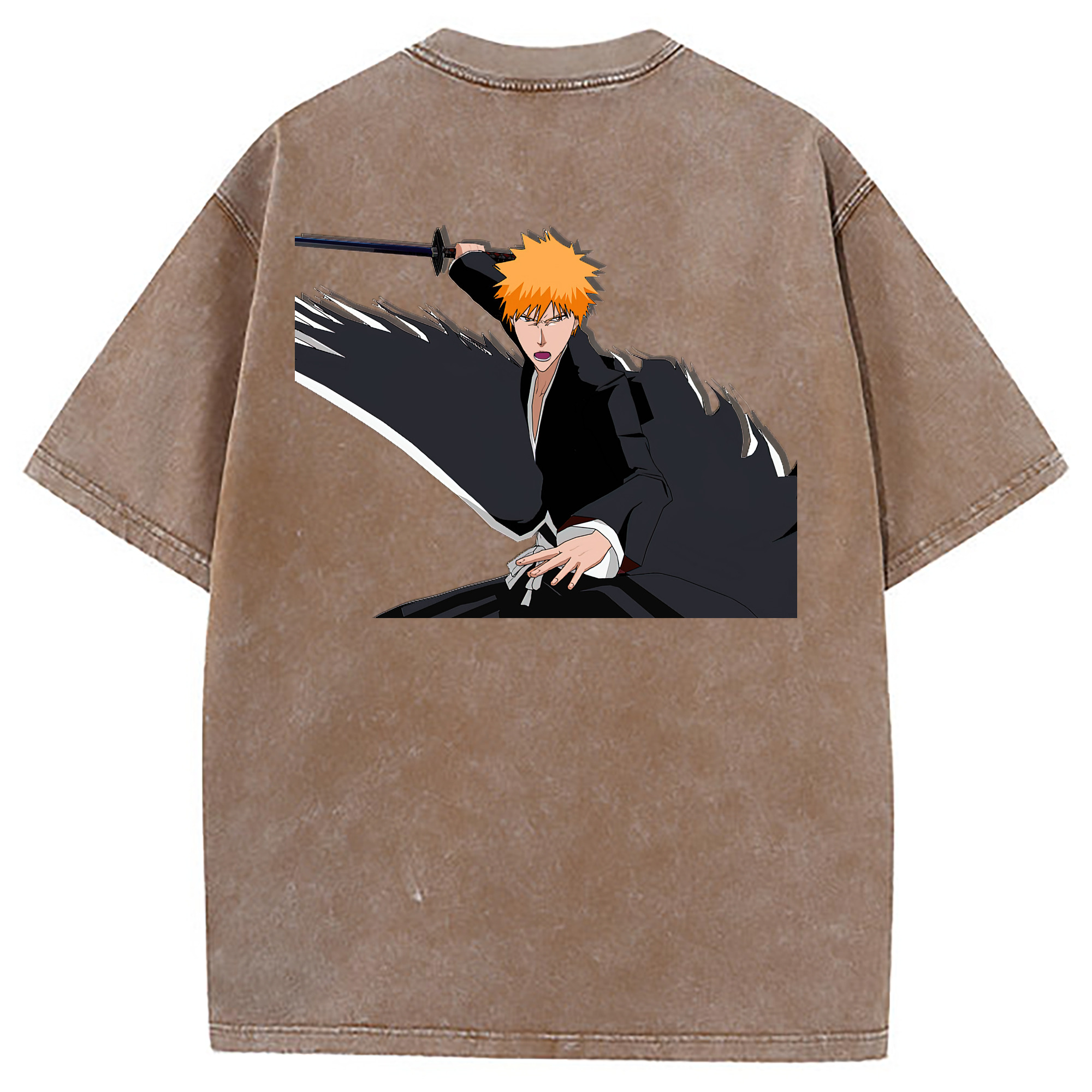 （画像用） ブリーチ 黒崎一護（くろさき いちご）BLEACH Kurosaki Ichigo 綿100% ヴィンテージ風 半袖Tシャツ（背面プリント）