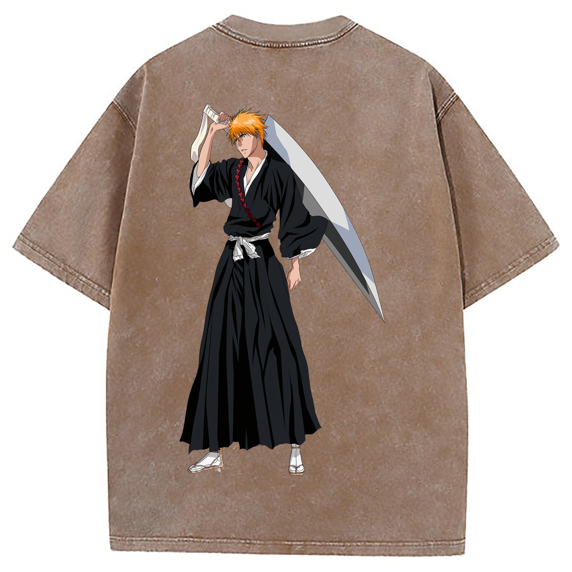 （画像用） ブリーチ 黒崎一護（くろさき いちご）BLEACH Kurosaki Ichigo 綿100% ヴィンテージ風 半袖Tシャツ（背面プリント）