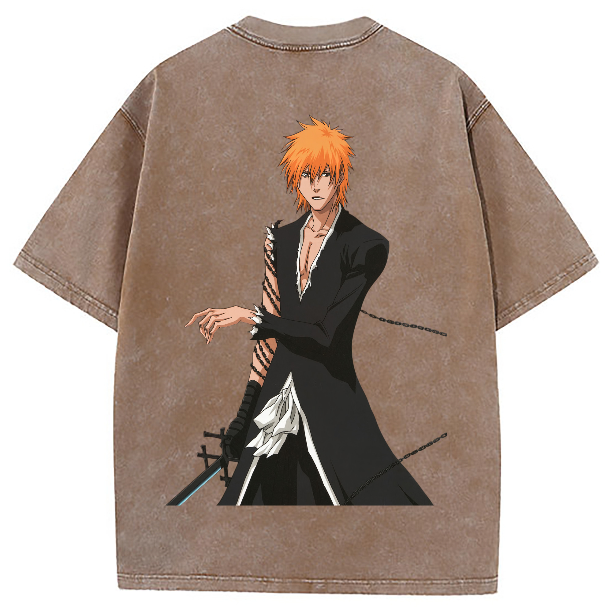 （画像用） ブリーチ 黒崎一護（くろさき いちご）BLEACH Kurosaki Ichigo 綿100% ヴィンテージ風 半袖Tシャツ（背面プリント）