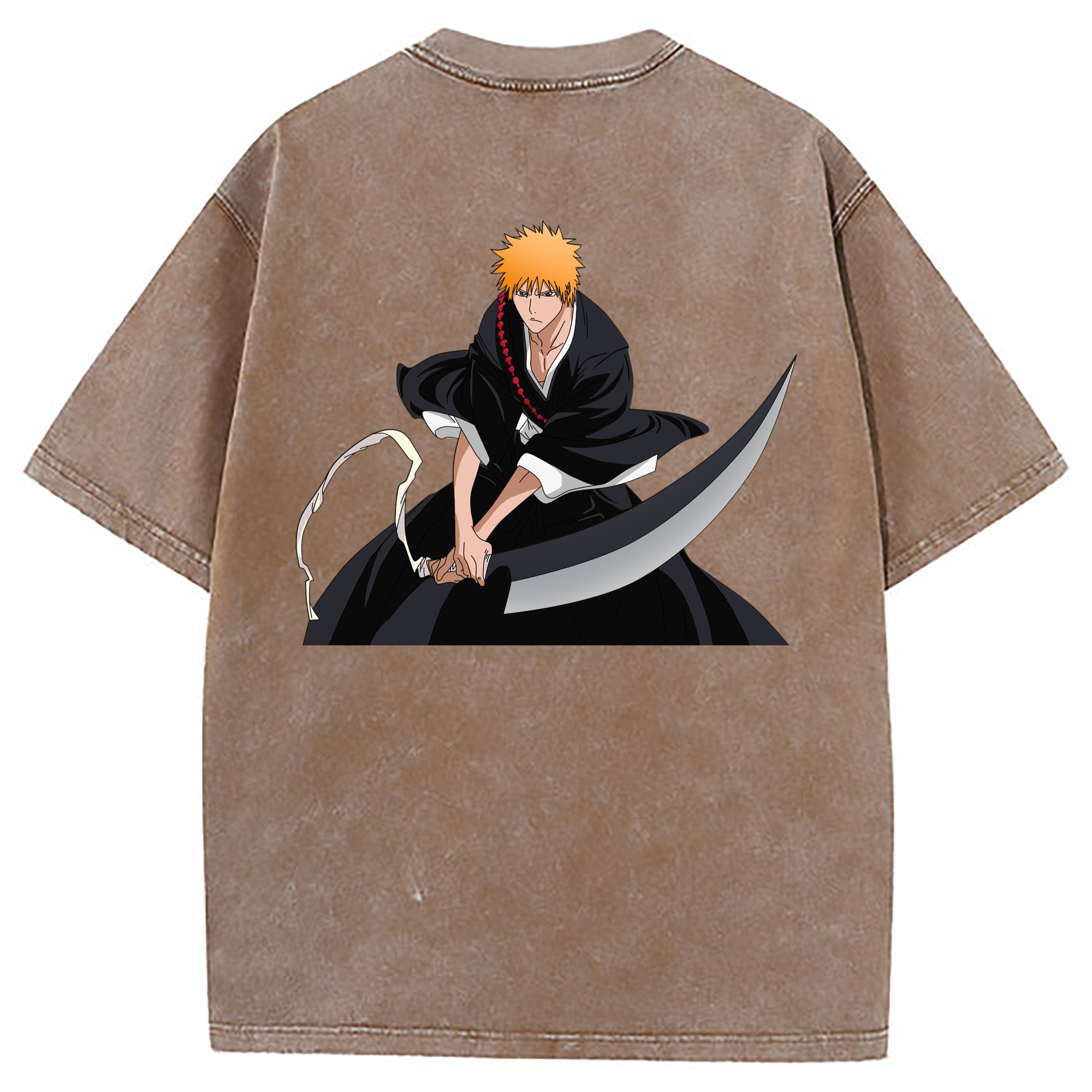 （画像用） ブリーチ 黒崎一護（くろさき いちご）BLEACH Kurosaki Ichigo 綿100% ヴィンテージ風 半袖Tシャツ（背面プリント）