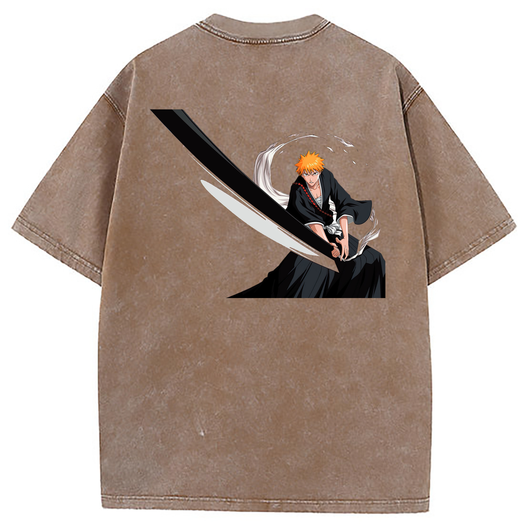 （画像用） ブリーチ 黒崎一護（くろさき いちご）BLEACH Kurosaki Ichigo 綿100% ヴィンテージ風 半袖Tシャツ（背面プリント）