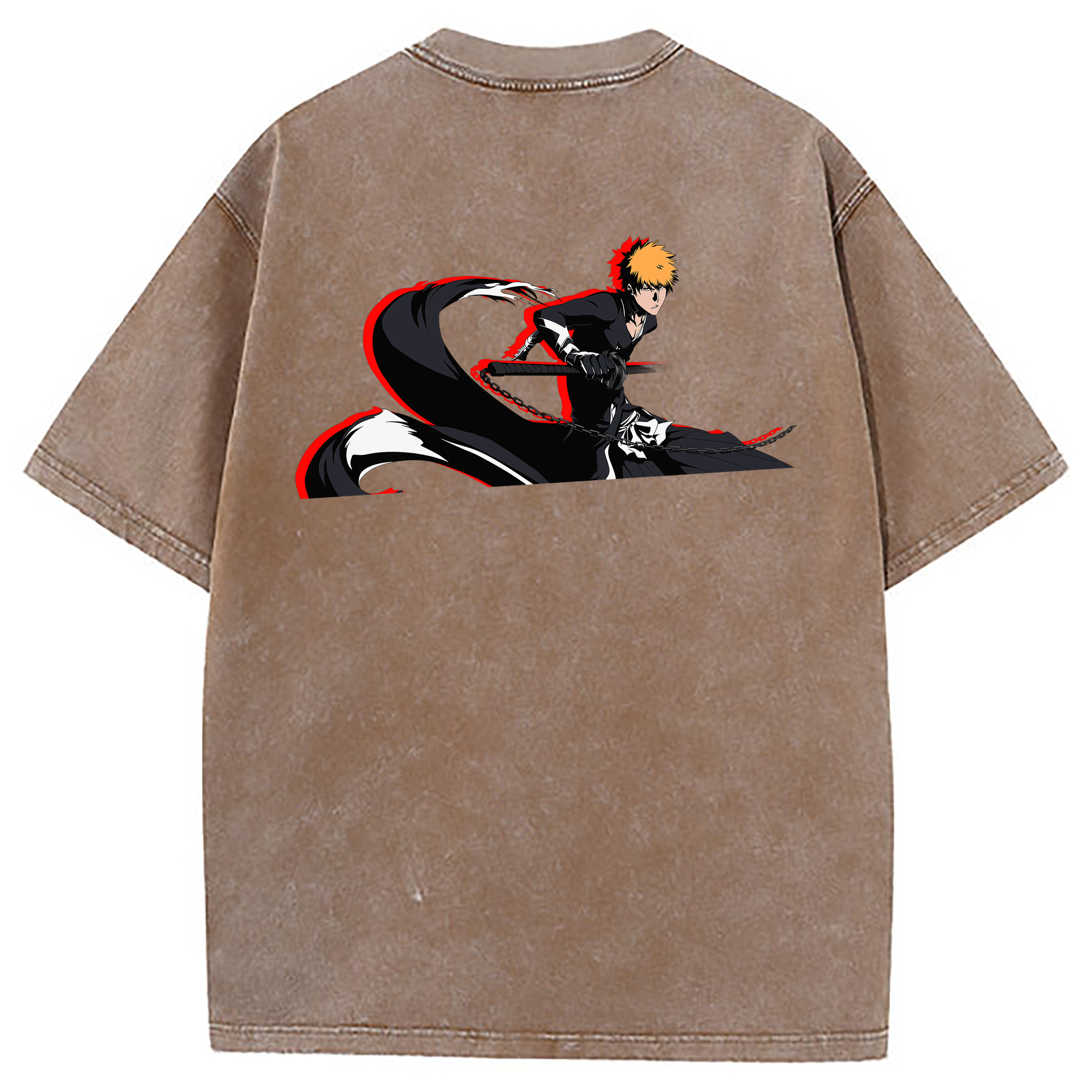 （画像用） ブリーチ 黒崎一護（くろさき いちご）BLEACH Kurosaki Ichigo 綿100% ヴィンテージ風 半袖Tシャツ（背面プリント）