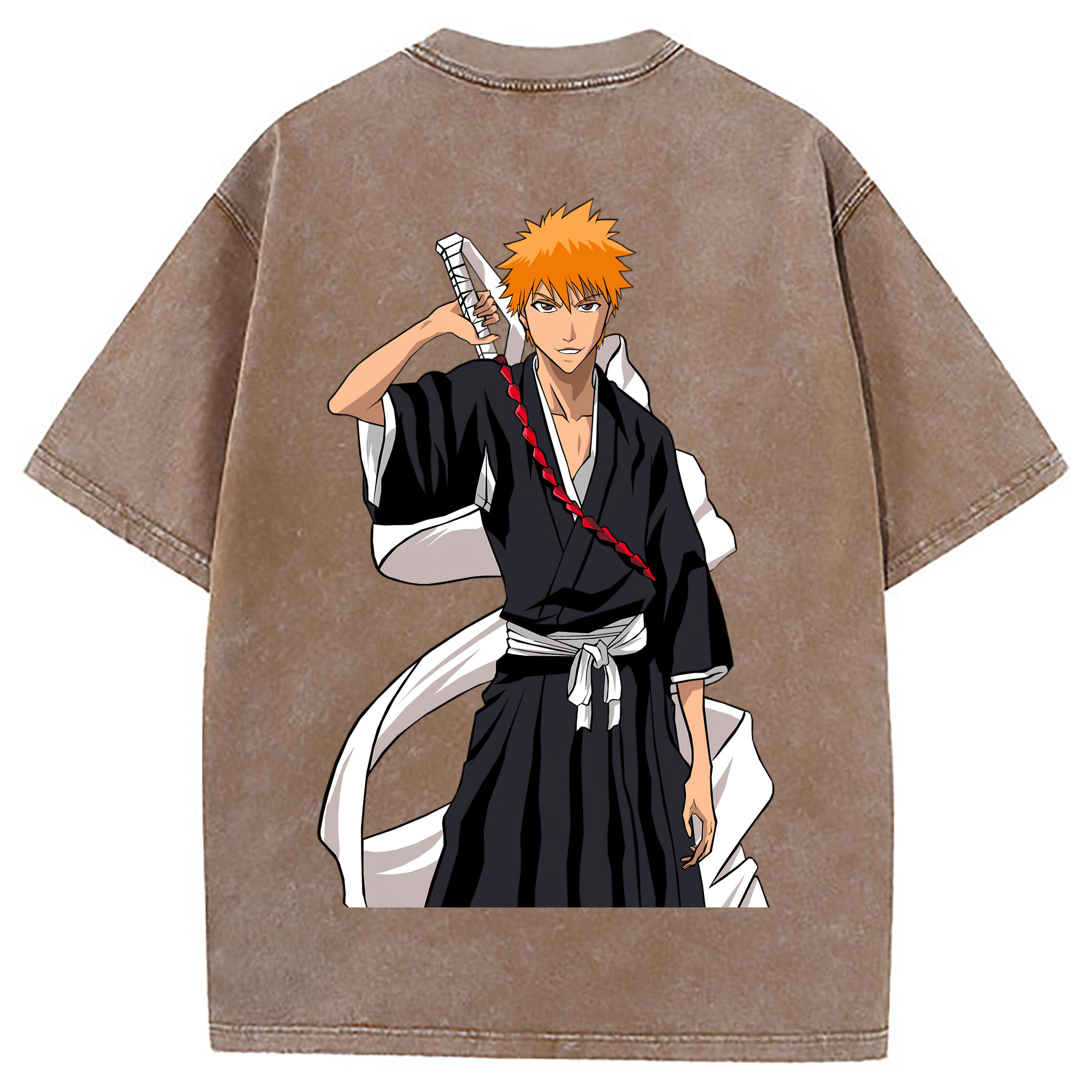 （画像用） ブリーチ 黒崎一護（くろさき いちご）BLEACH Kurosaki Ichigo 綿100% ヴィンテージ風 半袖Tシャツ（背面プリント）