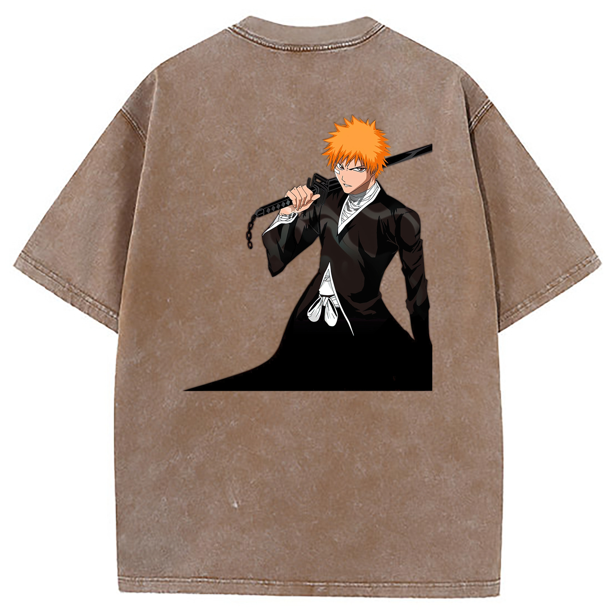 （画像用） ブリーチ 黒崎一護（くろさき いちご）BLEACH Kurosaki Ichigo 綿100% ヴィンテージ風 半袖Tシャツ（背面プリント）