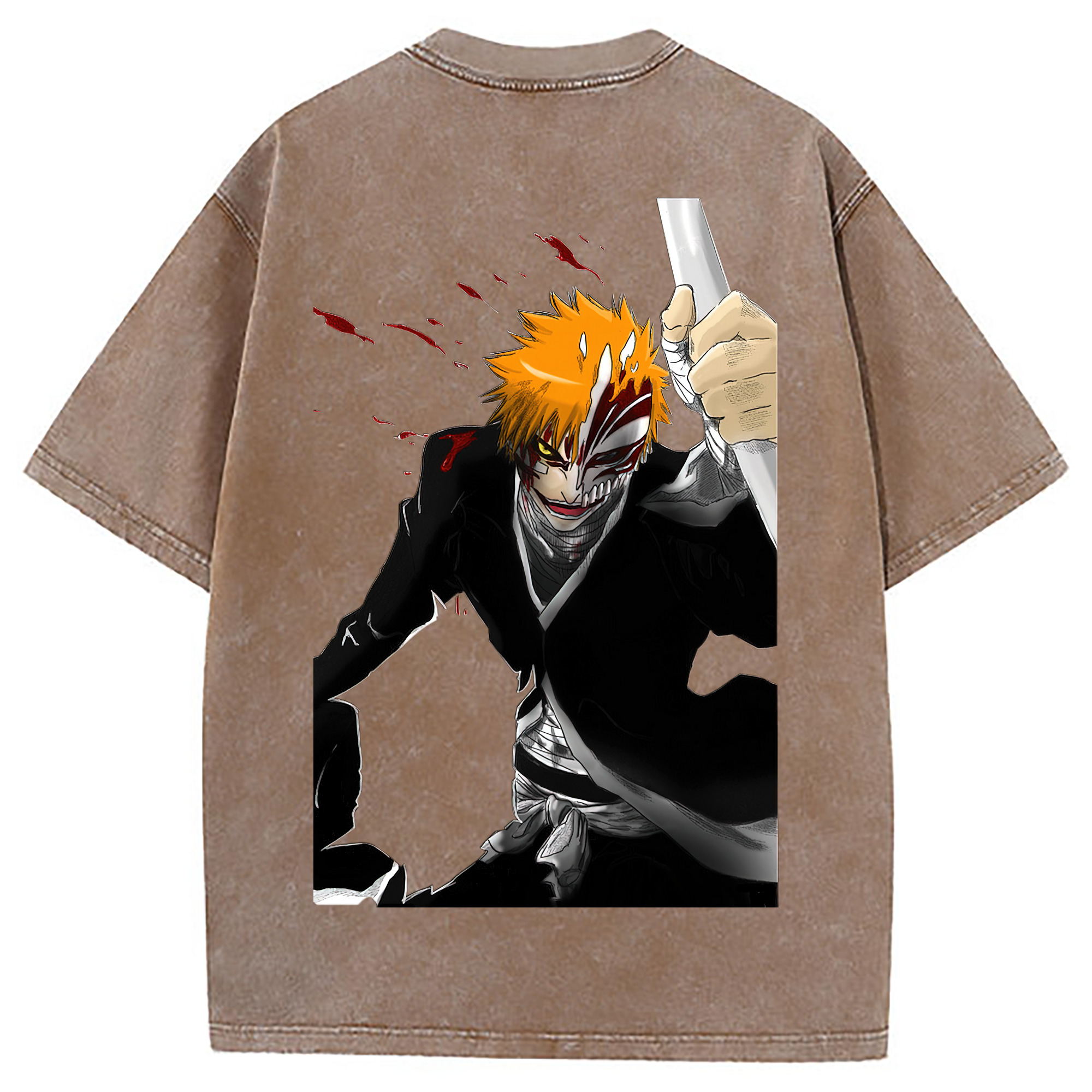 （画像用） ブリーチ 黒崎一護（くろさき いちご）BLEACH Kurosaki Ichigo 綿100% ヴィンテージ風 半袖Tシャツ（背面プリント）