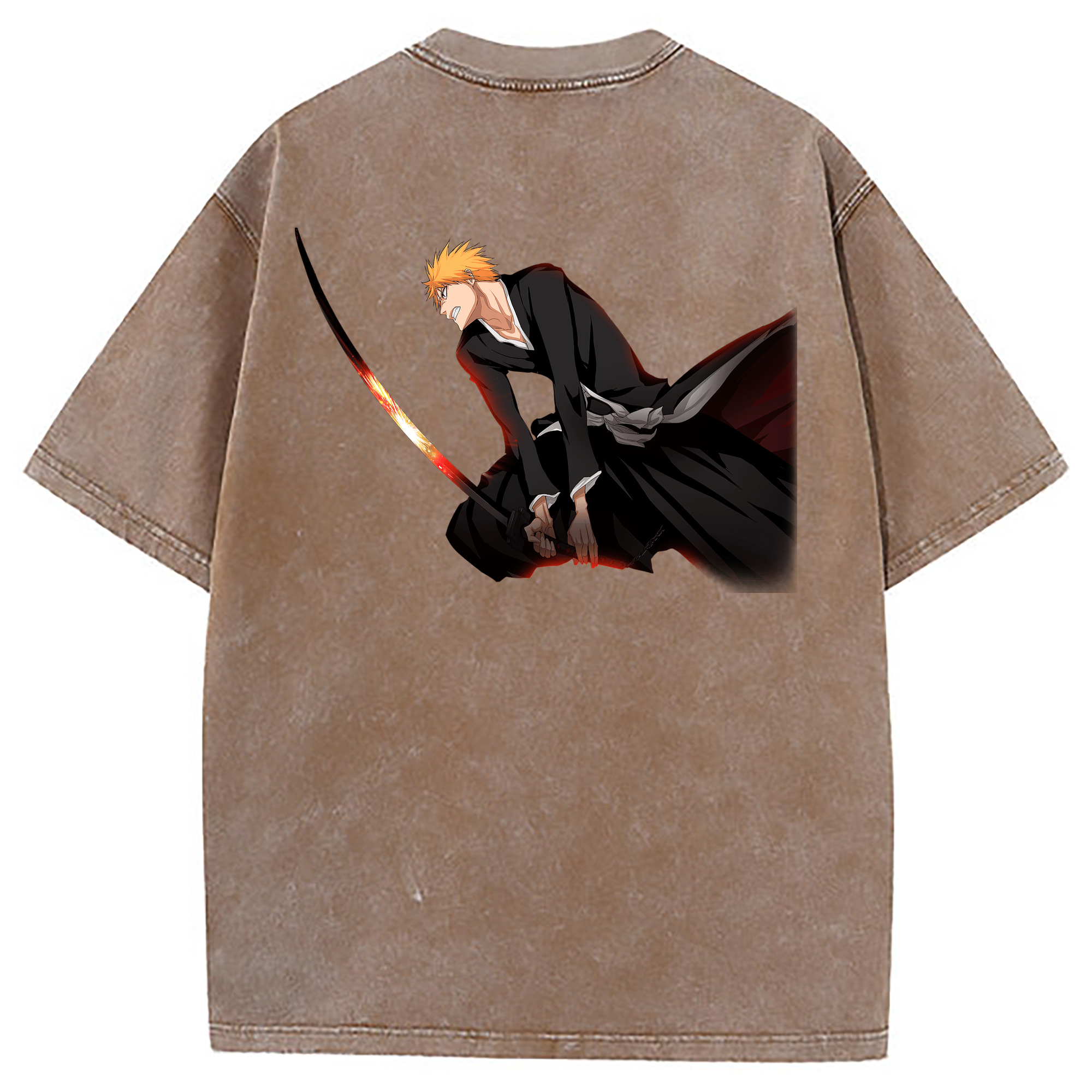 （画像用） ブリーチ 黒崎一護（くろさき いちご）BLEACH Kurosaki Ichigo 綿100% ヴィンテージ風 半袖Tシャツ（背面プリント）
