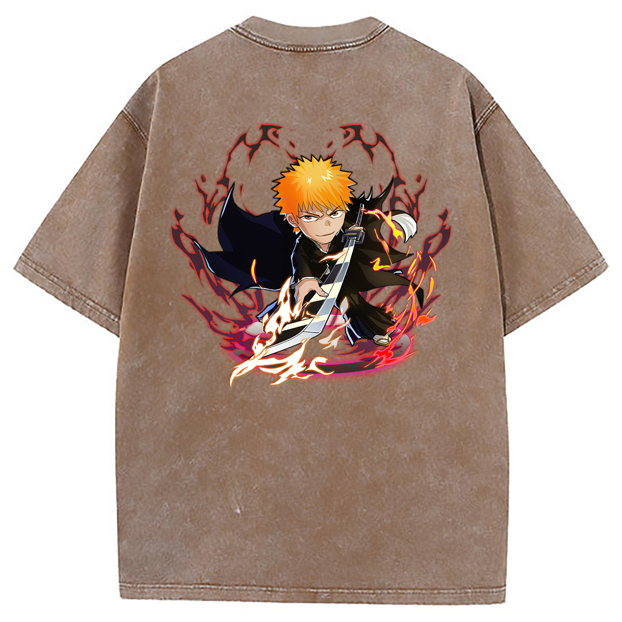 （画像用） ブリーチ 黒崎一護（くろさき いちご）BLEACH Kurosaki Ichigo 綿100% ヴィンテージ風 半袖Tシャツ（背面プリント）