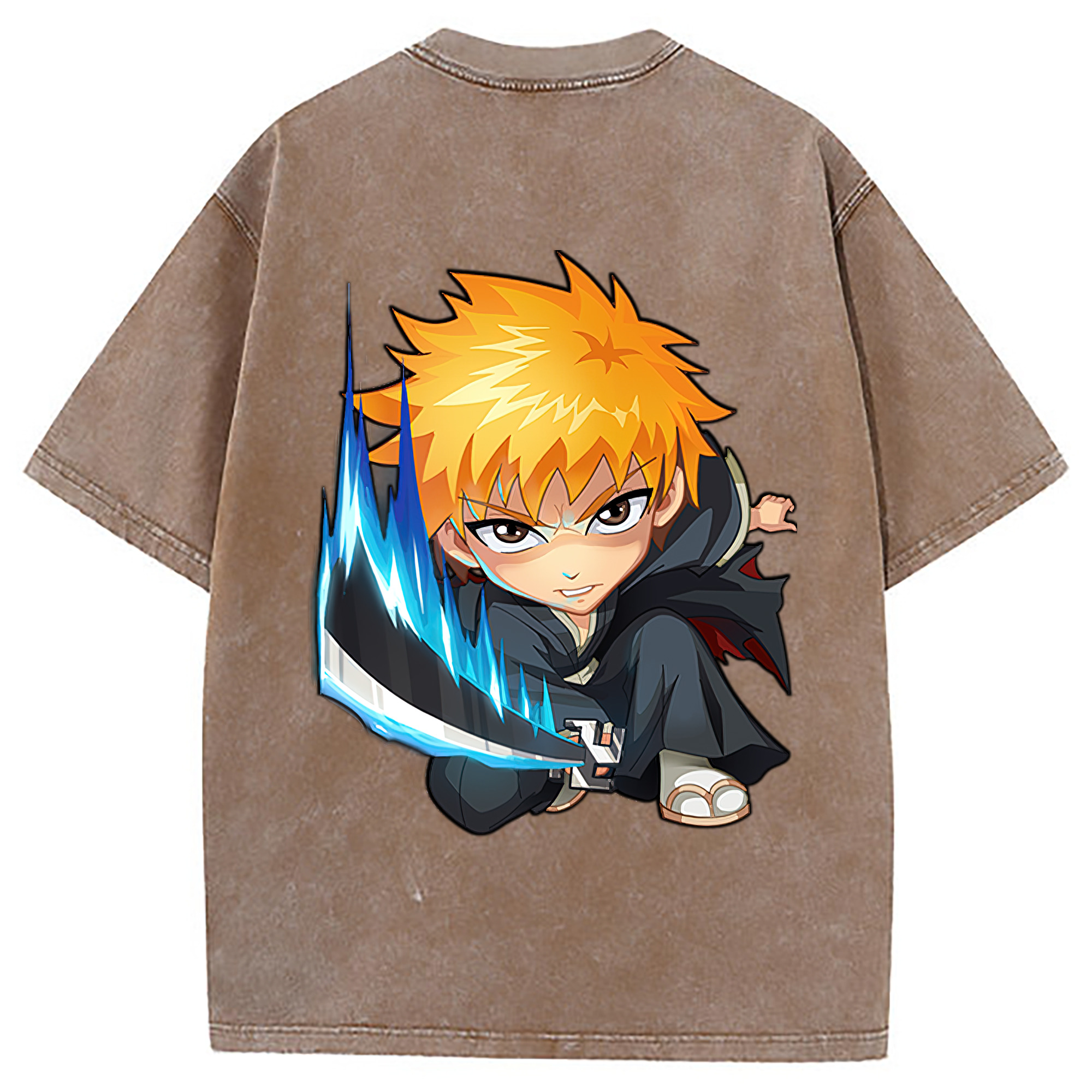 （画像用） ブリーチ 黒崎一護（くろさき いちご）BLEACH Kurosaki Ichigo 綿100% ヴィンテージ風 半袖Tシャツ（背面プリント）