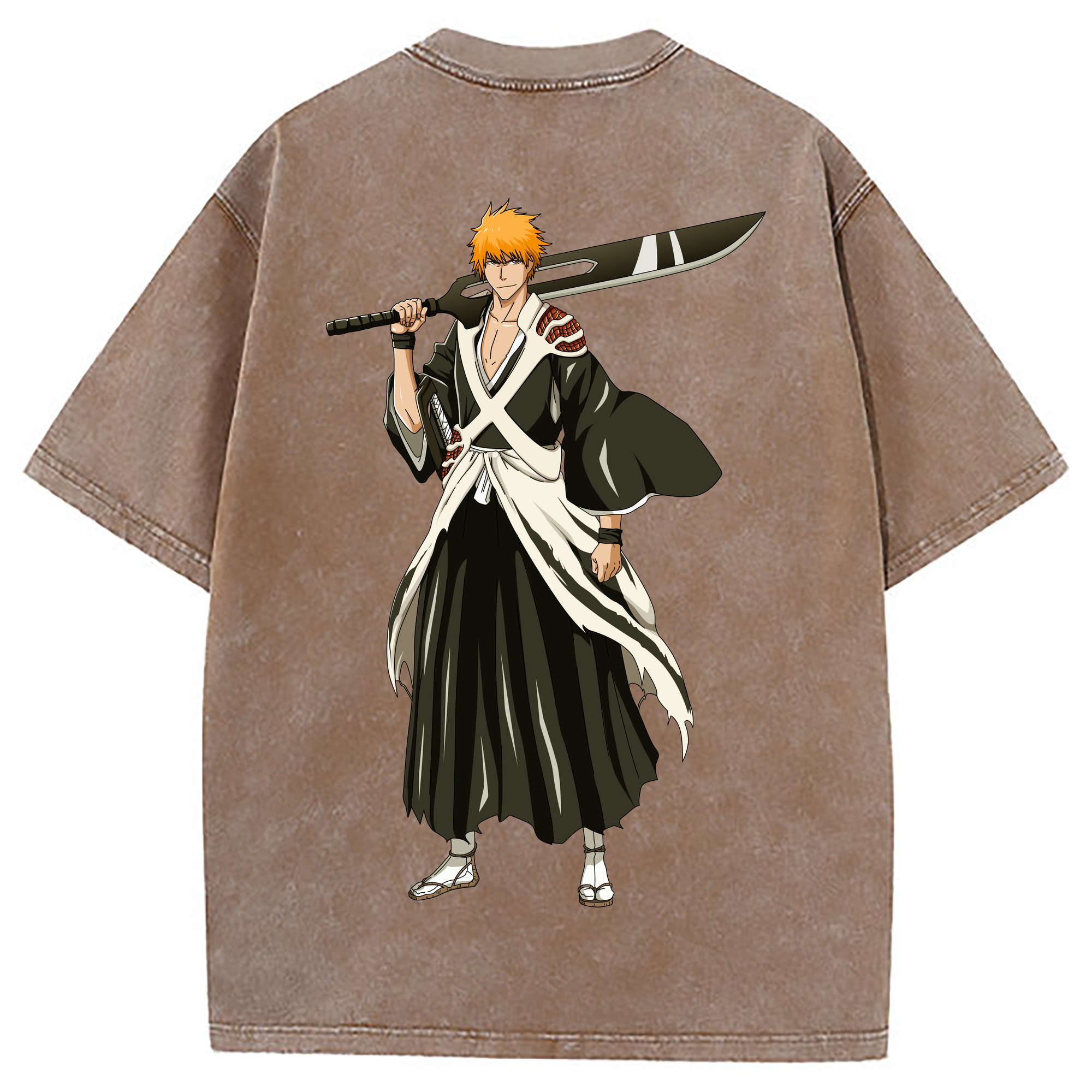 （画像用） ブリーチ 黒崎一護（くろさき いちご）BLEACH Kurosaki Ichigo 綿100% ヴィンテージ風 半袖Tシャツ（背面プリント）