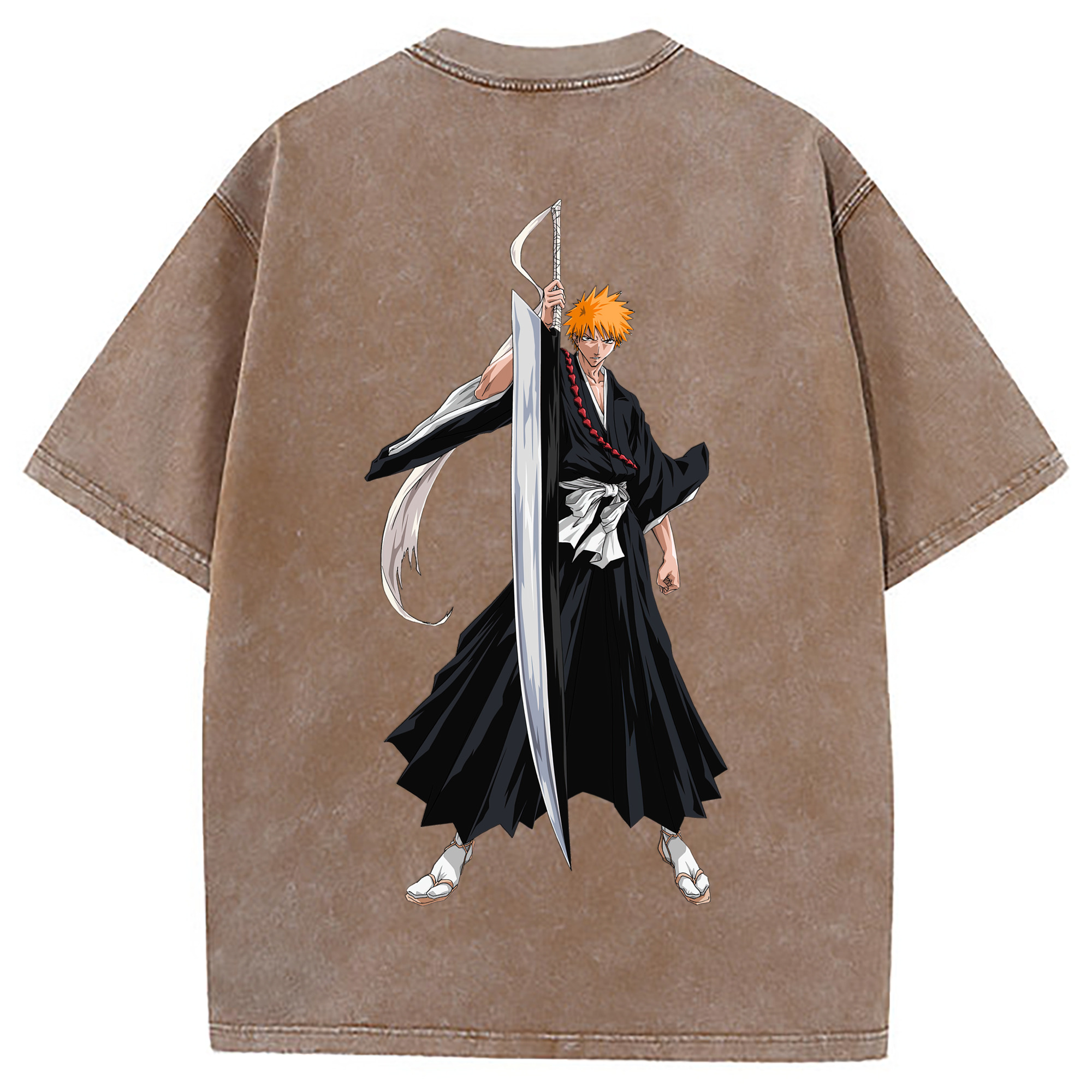 （画像用） ブリーチ 黒崎一護（くろさき いちご）BLEACH Kurosaki Ichigo 綿100% ヴィンテージ風 半袖Tシャツ（背面プリント）