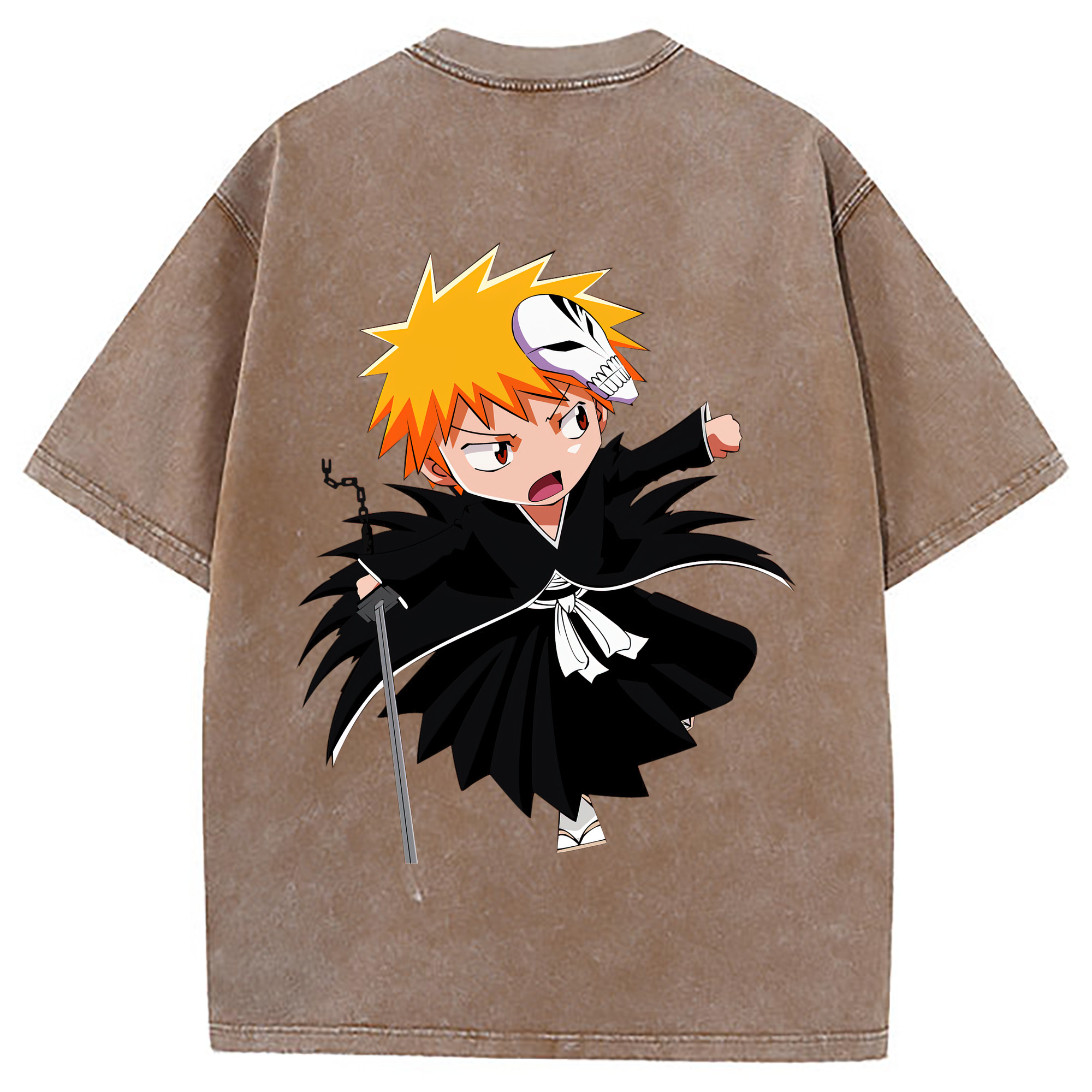 （画像用） ブリーチ 黒崎一護（くろさき いちご）BLEACH Kurosaki Ichigo 綿100% ヴィンテージ風 半袖Tシャツ（背面プリント）