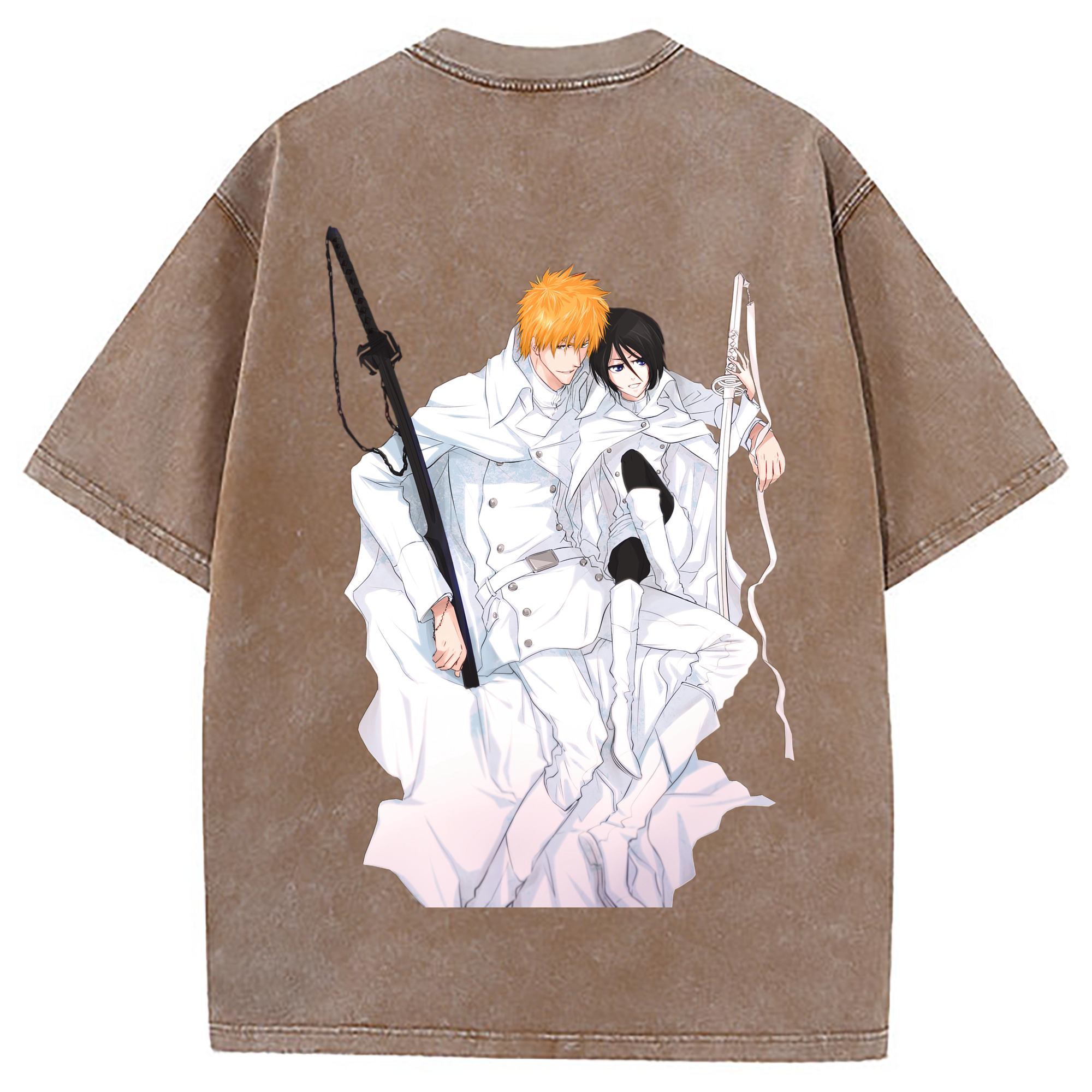 （画像用） ブリーチ 黒崎一護（くろさき いちご）BLEACH Kurosaki Ichigo 綿100% ヴィンテージ風 半袖Tシャツ（背面プリント）