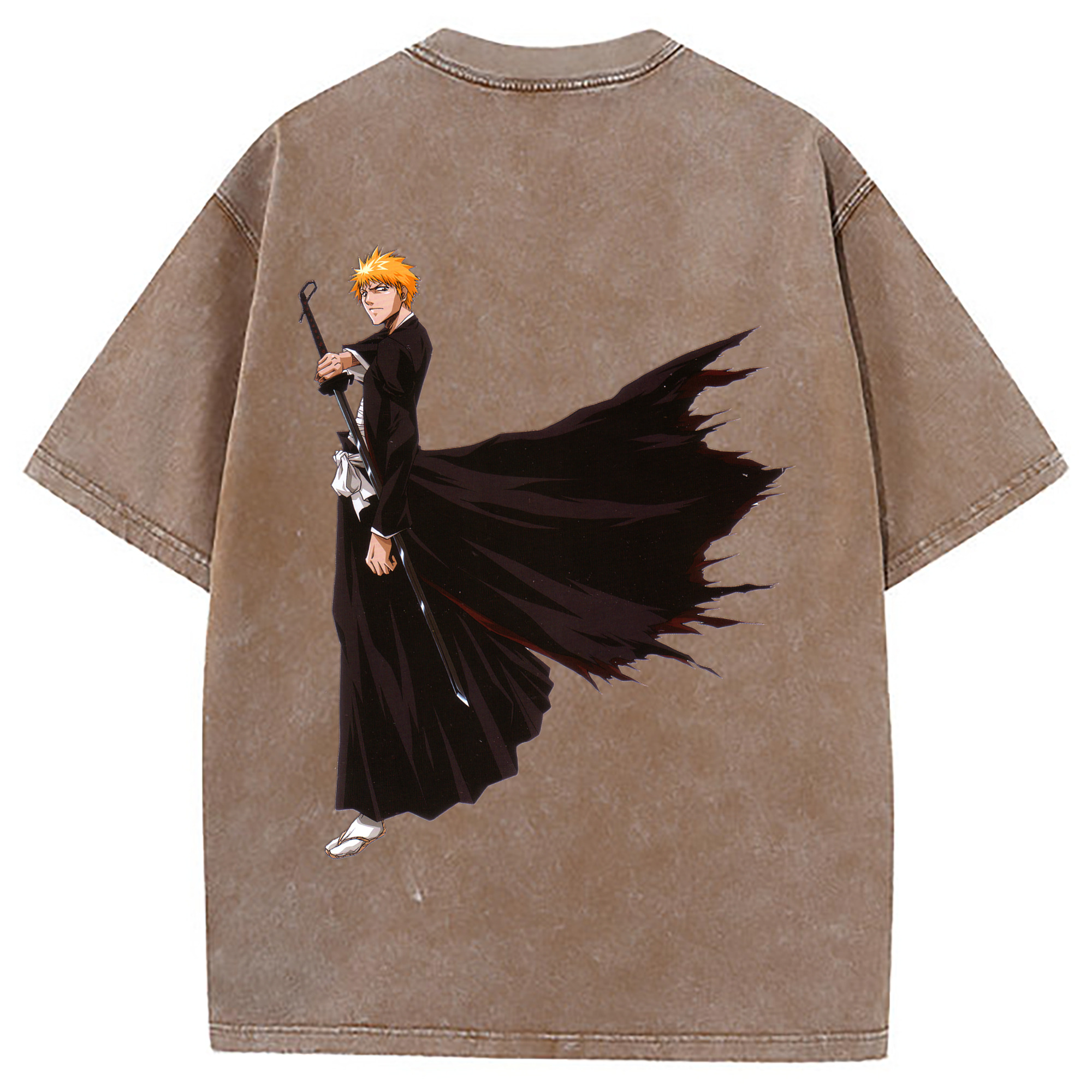 （画像用） ブリーチ 黒崎一護（くろさき いちご）BLEACH Kurosaki Ichigo 綿100% ヴィンテージ風 半袖Tシャツ（背面プリント）