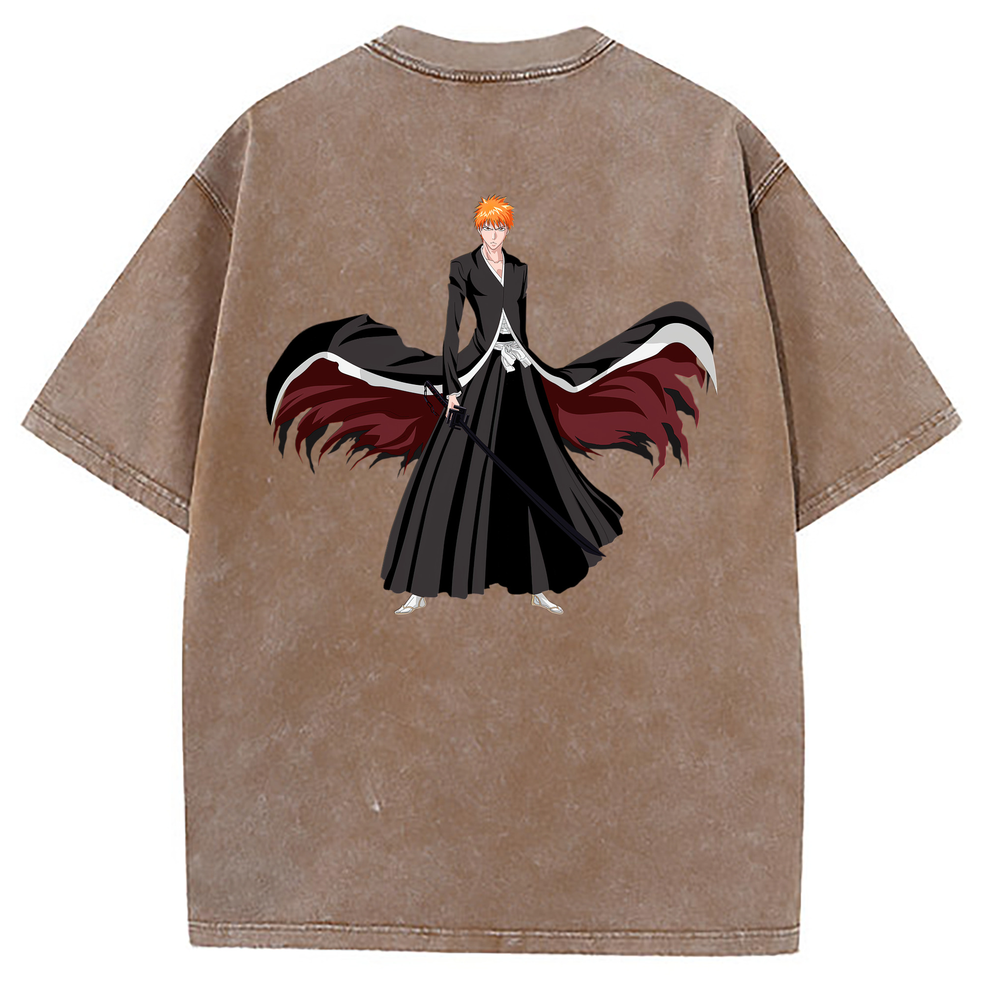 （画像用） ブリーチ 黒崎一護（くろさき いちご）BLEACH Kurosaki Ichigo 綿100% ヴィンテージ風 半袖Tシャツ（背面プリント）