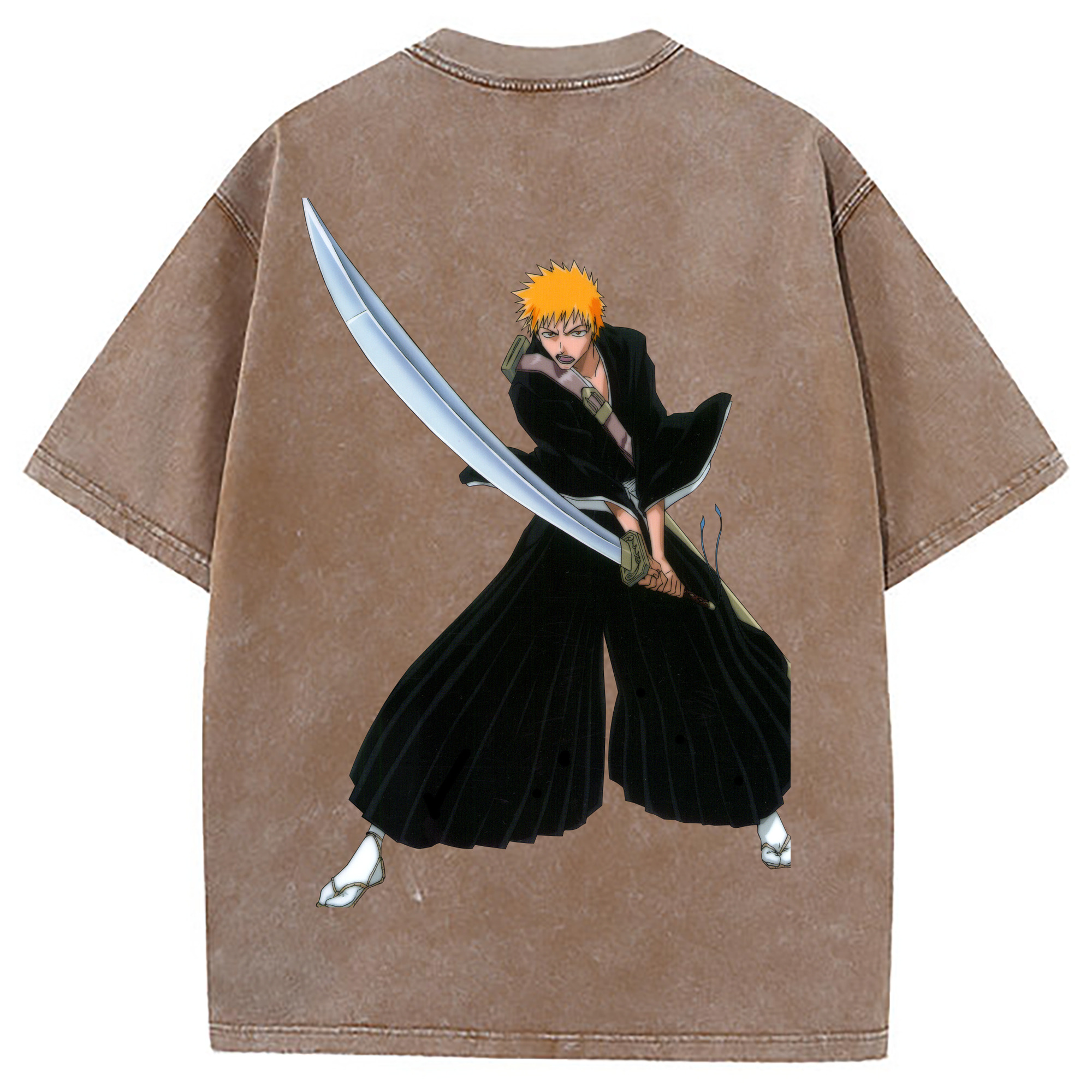 （画像用） ブリーチ 黒崎一護（くろさき いちご）BLEACH Kurosaki Ichigo 綿100% ヴィンテージ風 半袖Tシャツ（背面プリント）