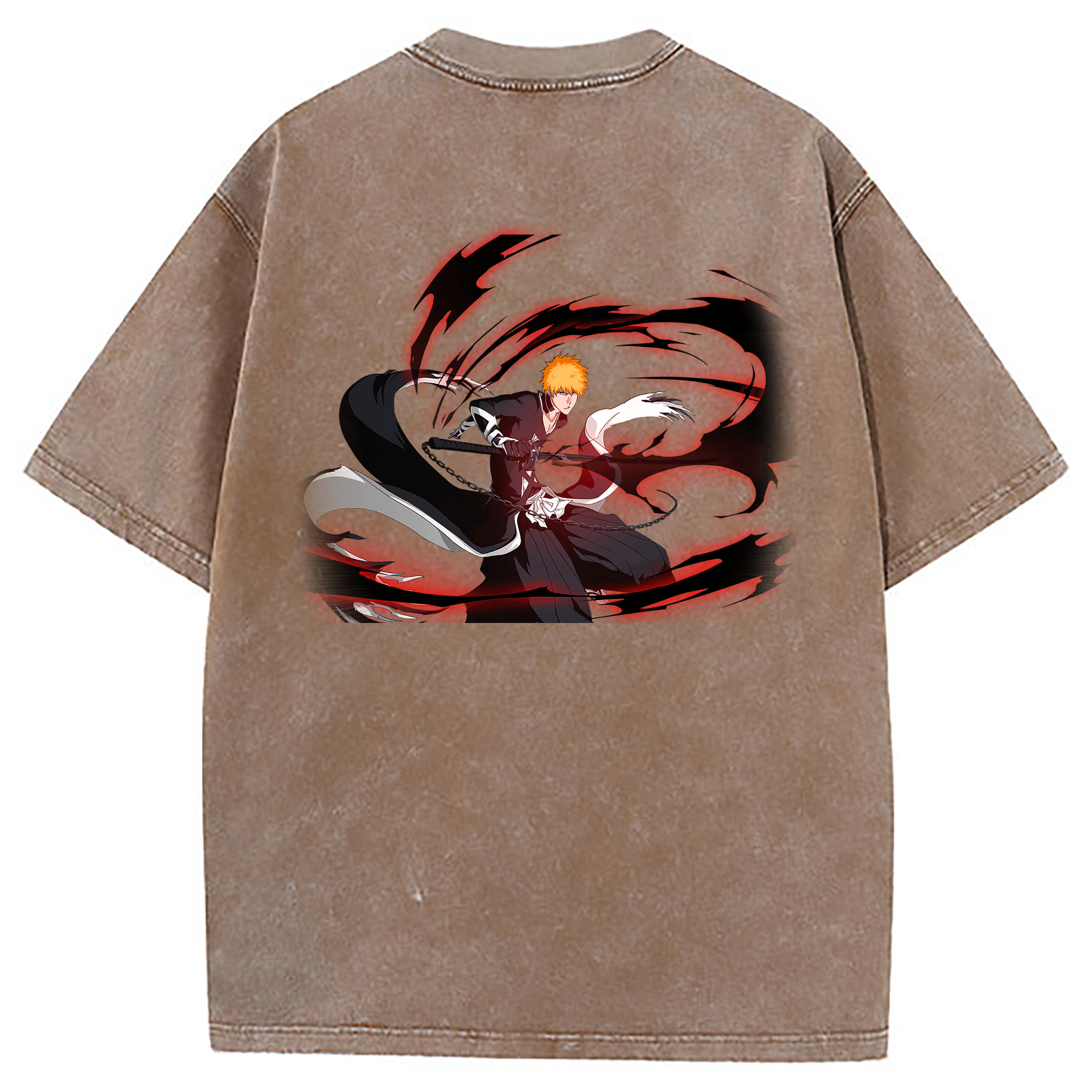 （画像用） ブリーチ 黒崎一護（くろさき いちご）BLEACH Kurosaki Ichigo 綿100% ヴィンテージ風 半袖Tシャツ（背面プリント）