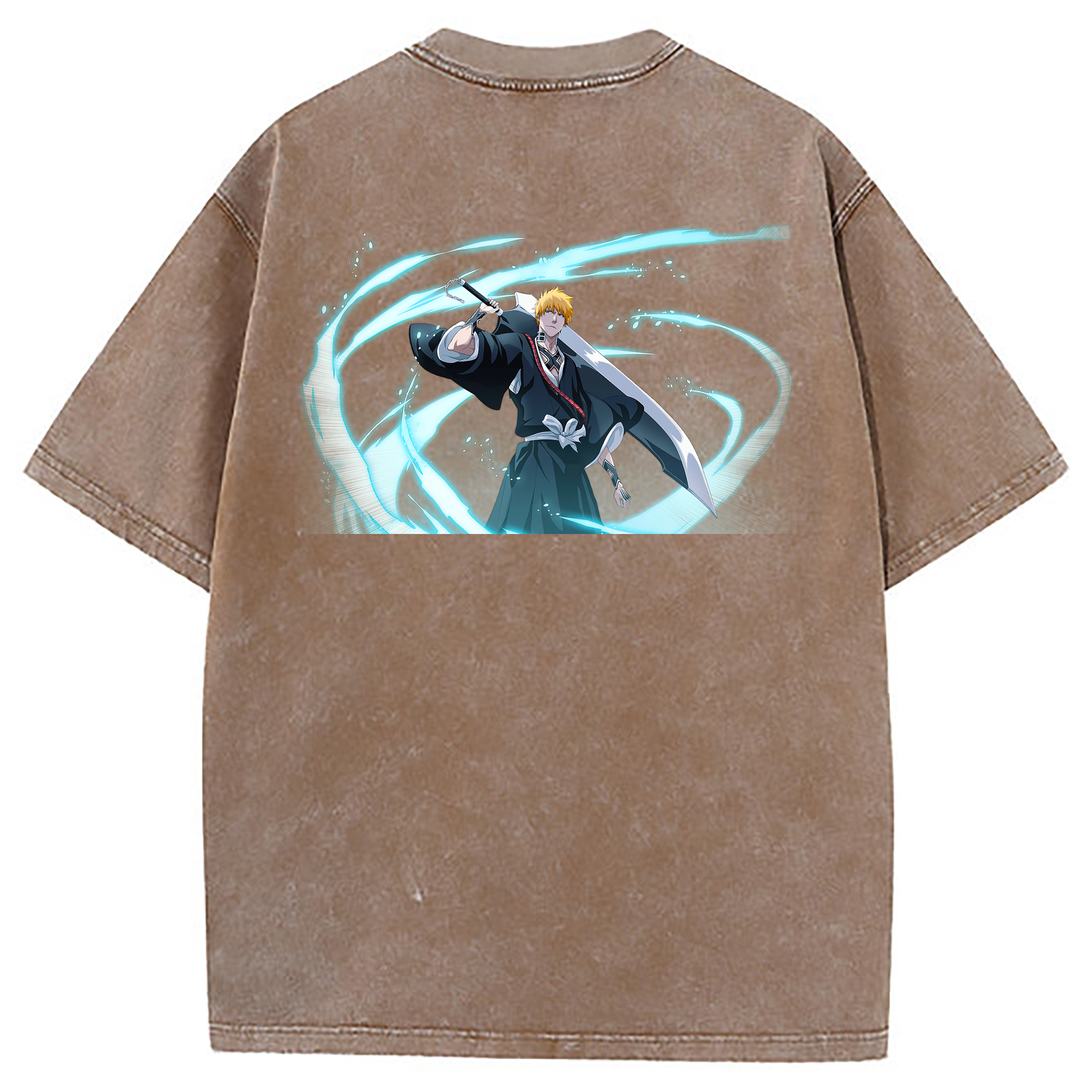 （画像用） ブリーチ 黒崎一護（くろさき いちご）BLEACH Kurosaki Ichigo 綿100% ヴィンテージ風 半袖Tシャツ（背面プリント）