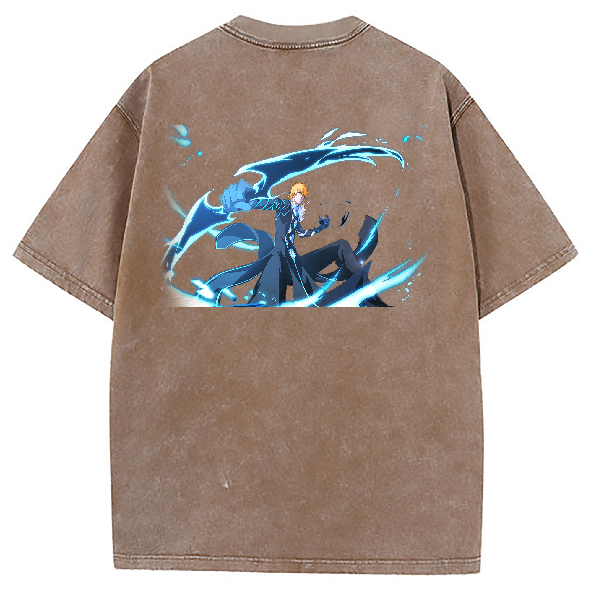 （画像用） ブリーチ 黒崎一護（くろさき いちご）BLEACH Kurosaki Ichigo 綿100% ヴィンテージ風 半袖Tシャツ（背面プリント）