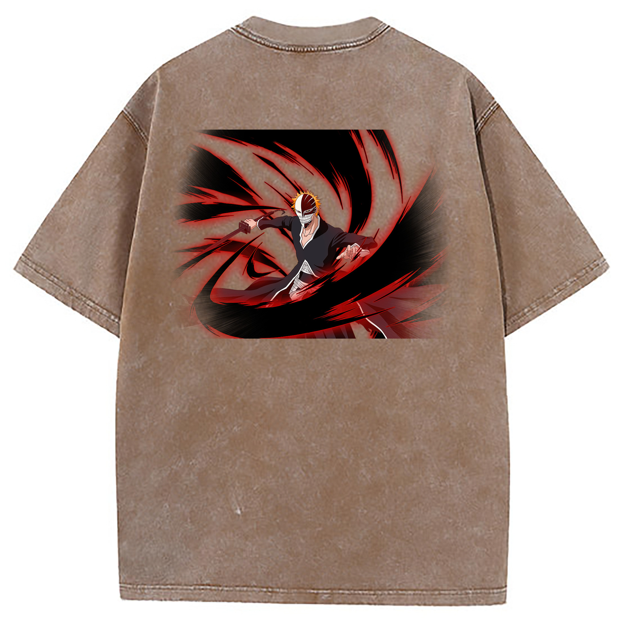 （画像用） ブリーチ 黒崎一護（くろさき いちご）BLEACH Kurosaki Ichigo 綿100% ヴィンテージ風 半袖Tシャツ（背面プリント）