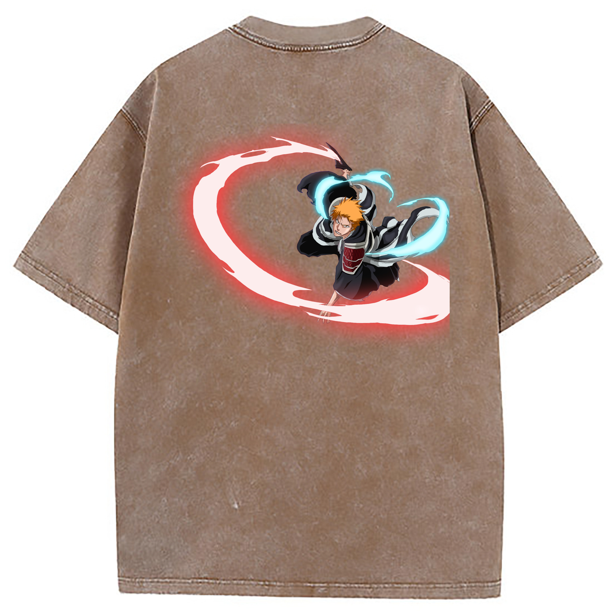 （画像用） ブリーチ 黒崎一護（くろさき いちご）BLEACH Kurosaki Ichigo 綿100% ヴィンテージ風 半袖Tシャツ（背面プリント）