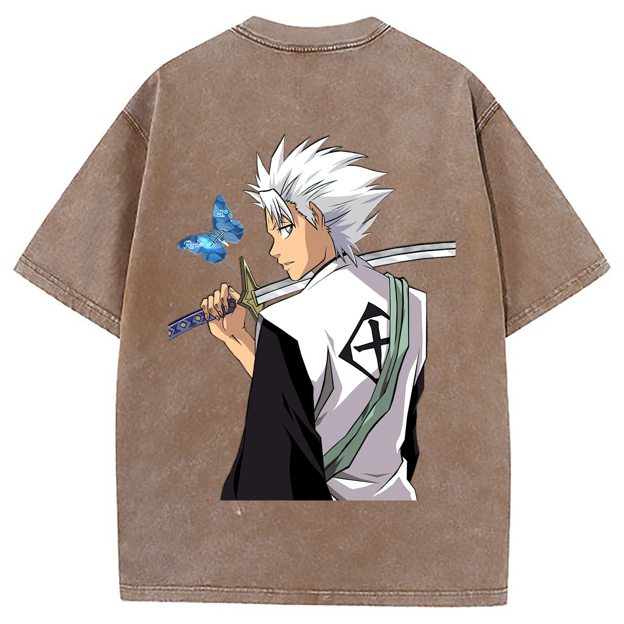（画像用） ブリーチ 日番谷冬獅郎（ひつがや とうしろう） BLEACH Hitsugaya Toushirou 綿100% ヴィンテージ風 半袖Tシャツ（背面プリント）