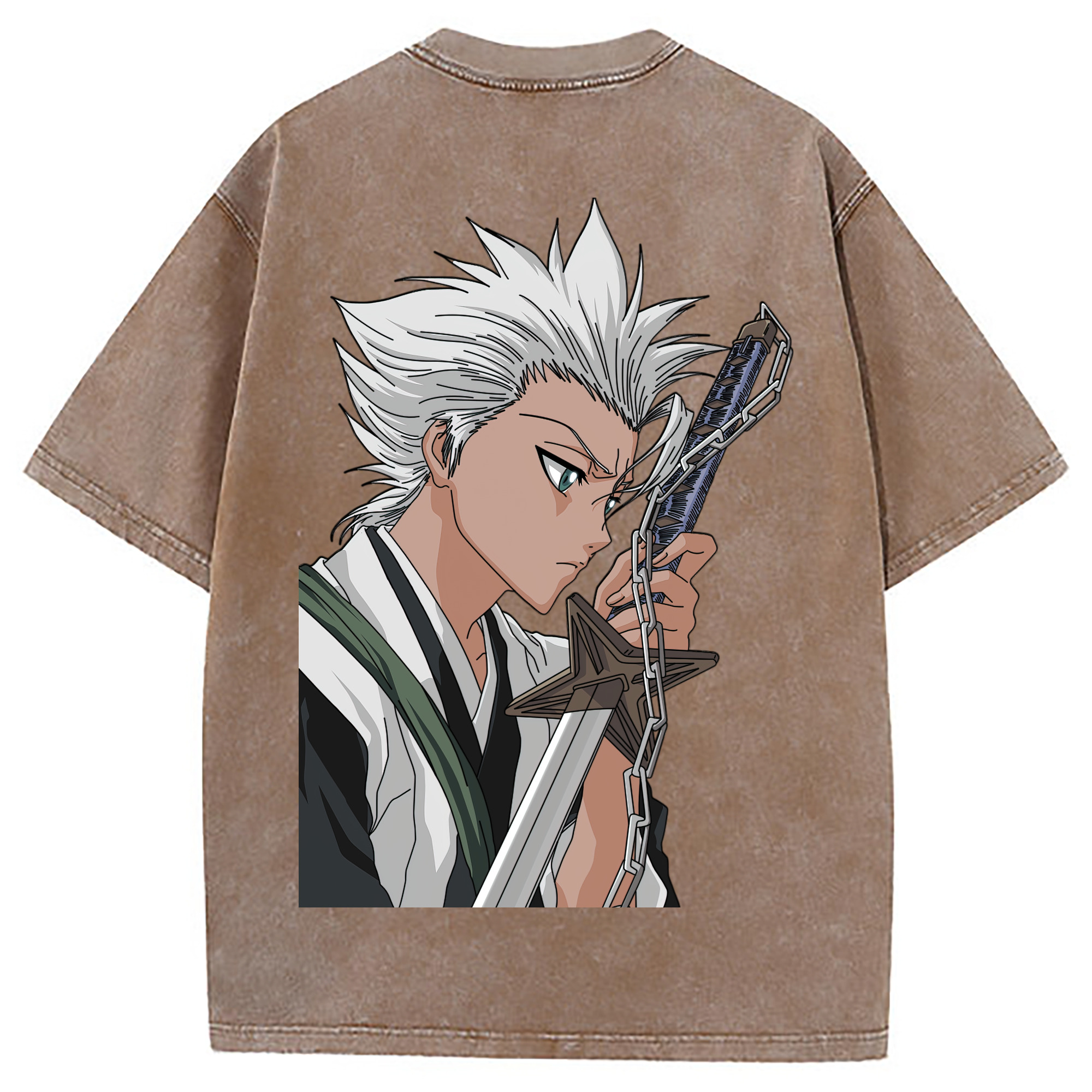 （画像用） ブリーチ 日番谷冬獅郎（ひつがや とうしろう） BLEACH Hitsugaya Toushirou 綿100% ヴィンテージ風 半袖Tシャツ（背面プリント）