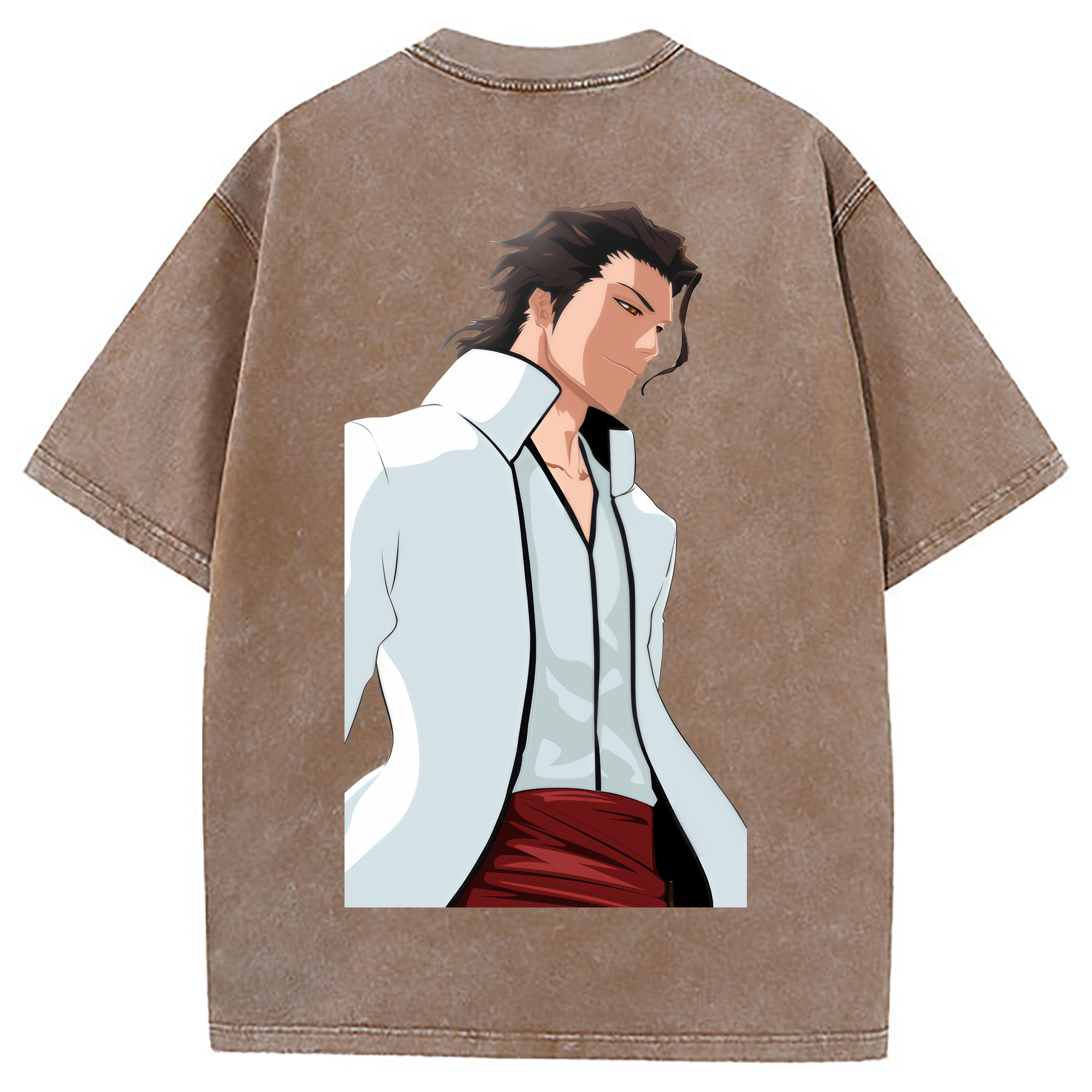（画像用） ブリーチ 藍染 惣右介（あいぜん そうすけ） BLEACH Aizen Sousuke 綿100% ヴィンテージ風 半袖Tシャツ（背面プリント）